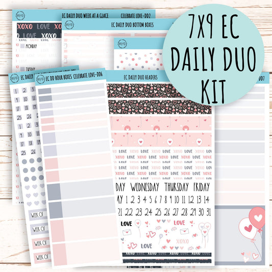 Daily Duo Stickers for 7x9 Planners. FEBRUARY - Valentine's Day. "Celebrate Love" || CL-DD