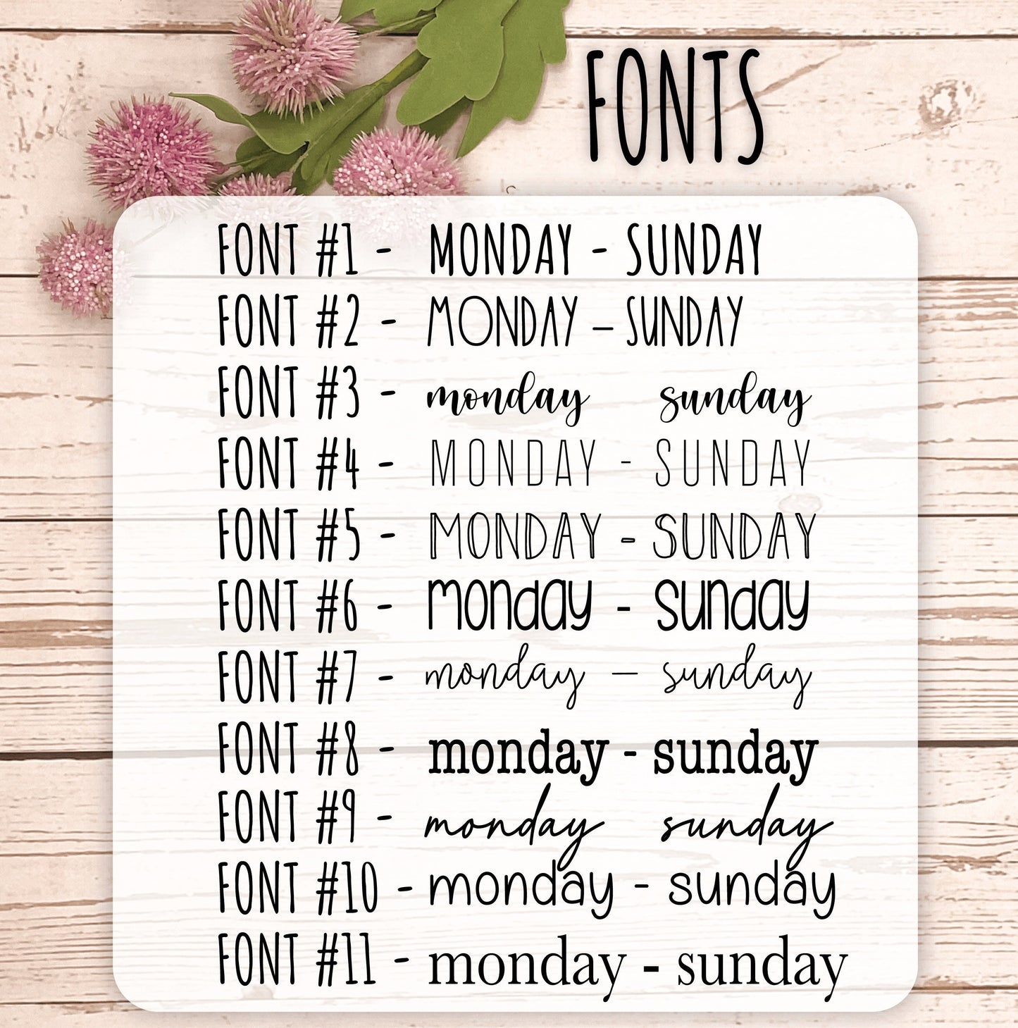 Large Days of the Week Stickers for Planners, Organizers and Bullet Journals. College Planner. 8 Fonts to Choose From || H536