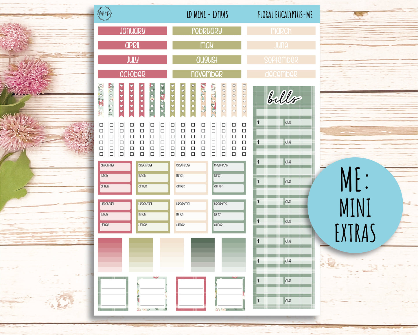 Sticker for MINI Laurel Denise Planners "Floral Eucalyptus" || MFE