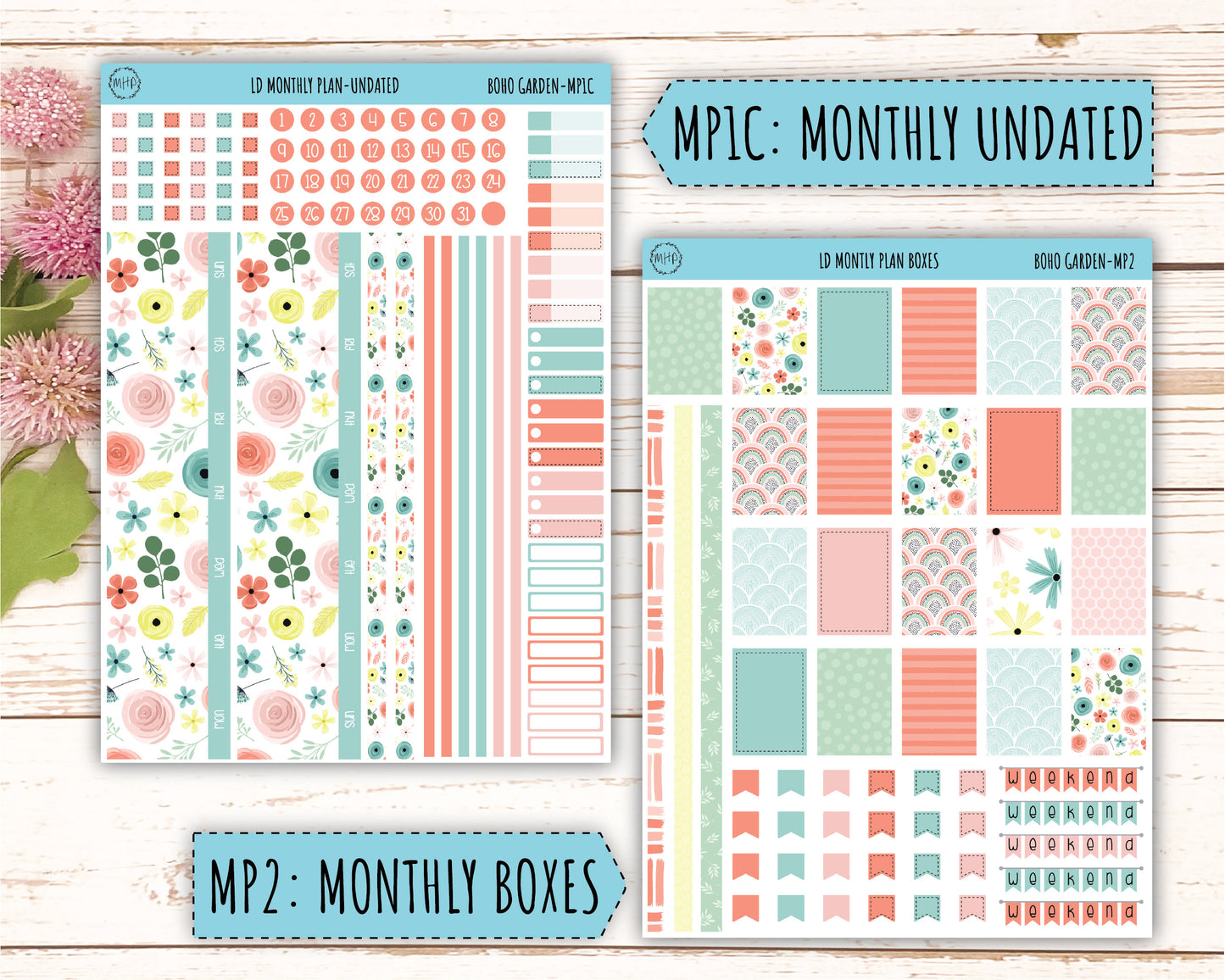 Monthly Plan Kit for Laurel Denise UNDATED Planners "Boho Garden" || MPBG