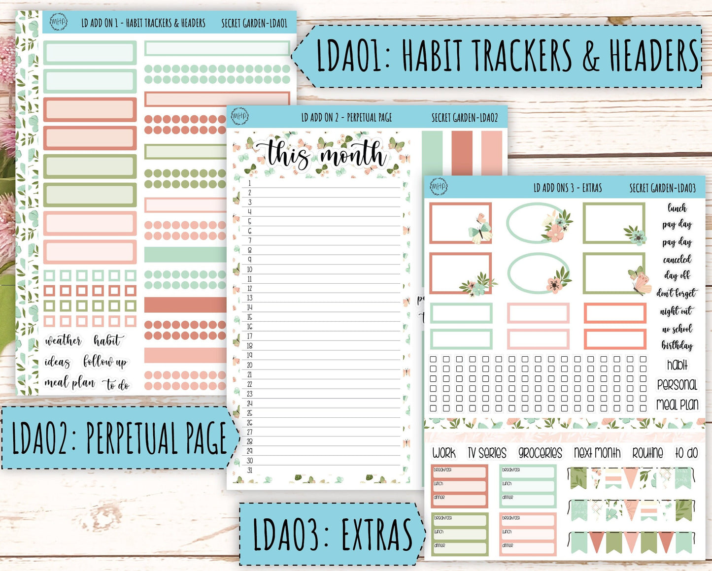 Monthly Plan Kit for Laurel Denise UNDATED Planners "Secret Garden" || MPSG