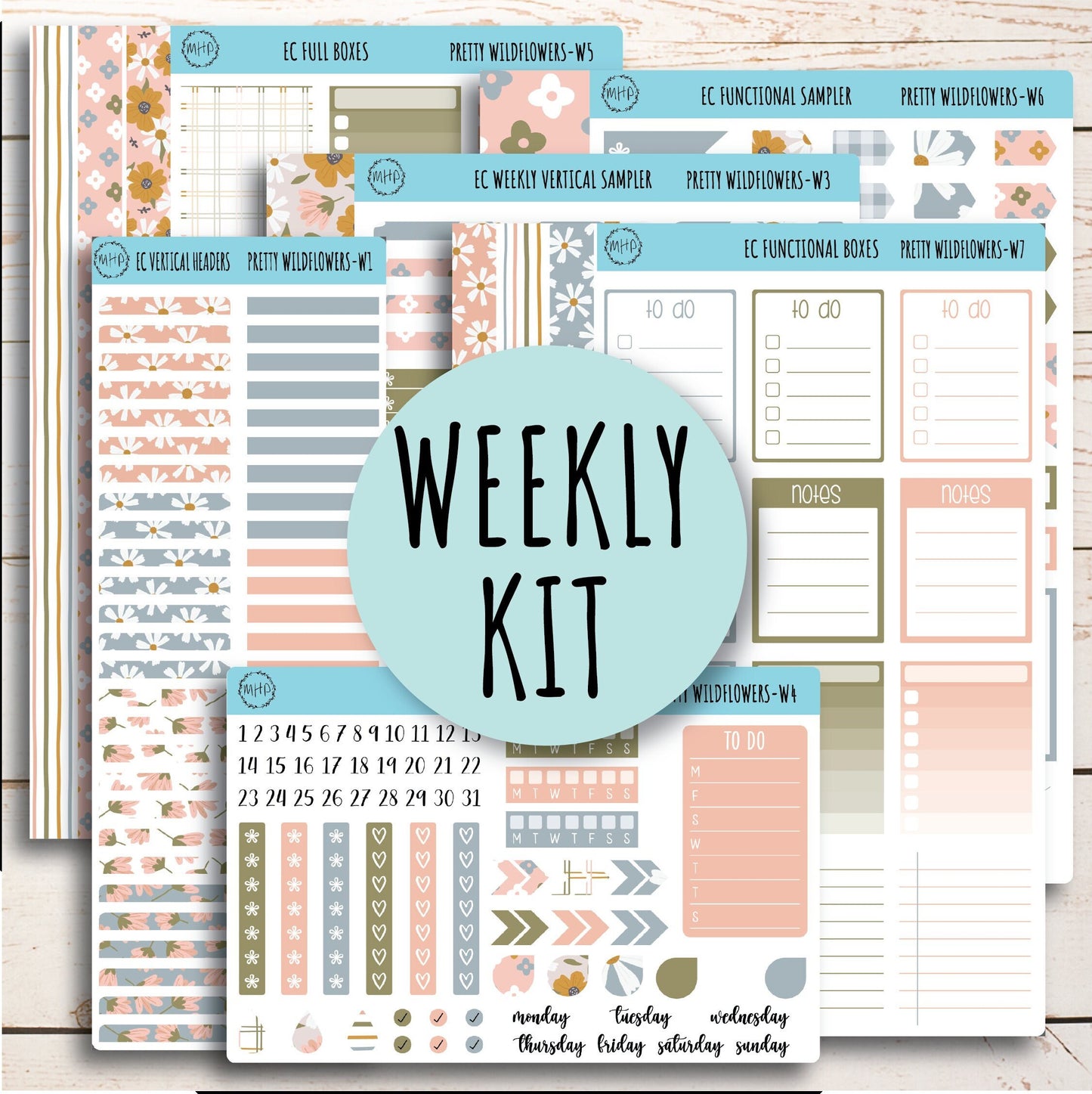 JUNE Weekly Planning Kits for 7x9 Planners. "Pretty Wildflowers" || PW-W