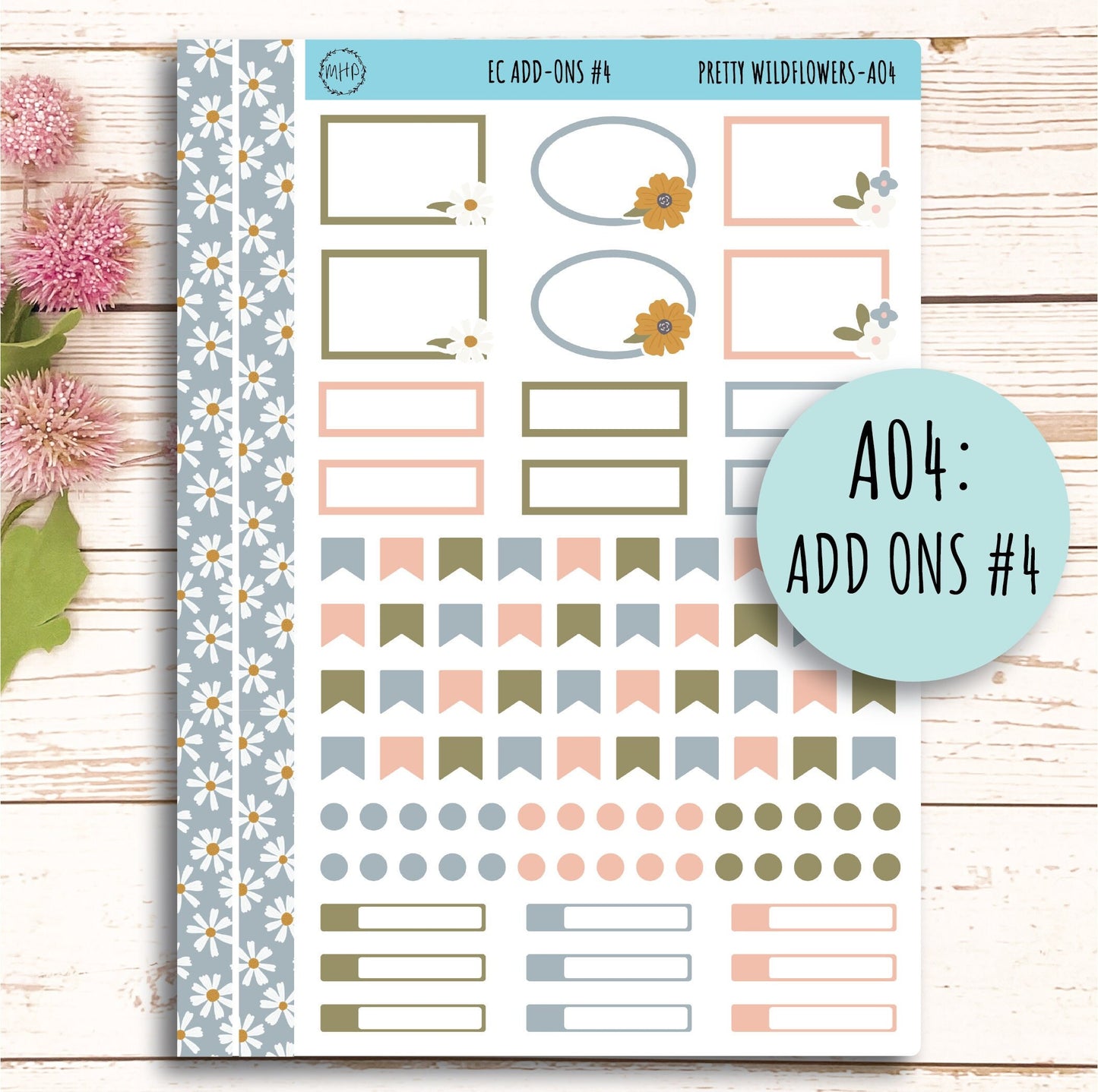 Add Ons Stickers for 7x9 Erin Condren Planners. JUNE "Pretty Wildflowers" || PW-AO