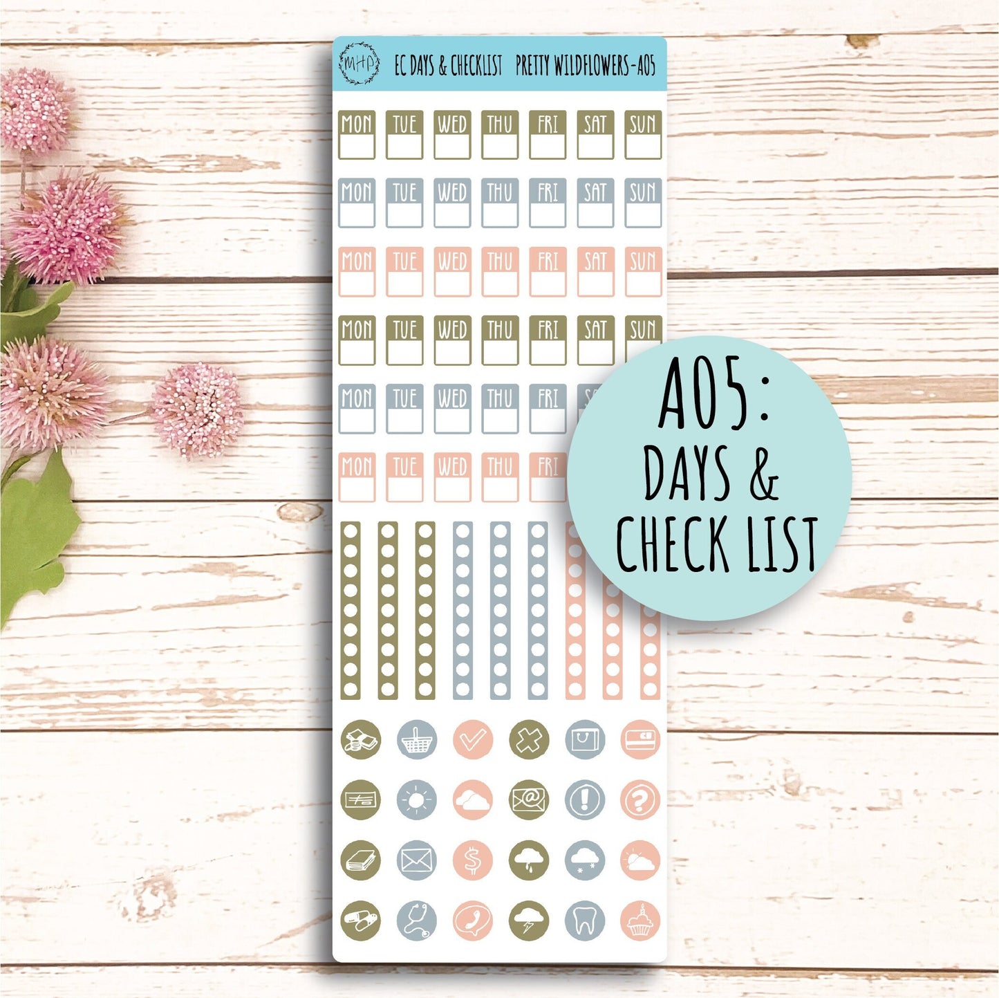 Add Ons Stickers for 7x9 Erin Condren Planners. JUNE "Pretty Wildflowers" || PW-AO