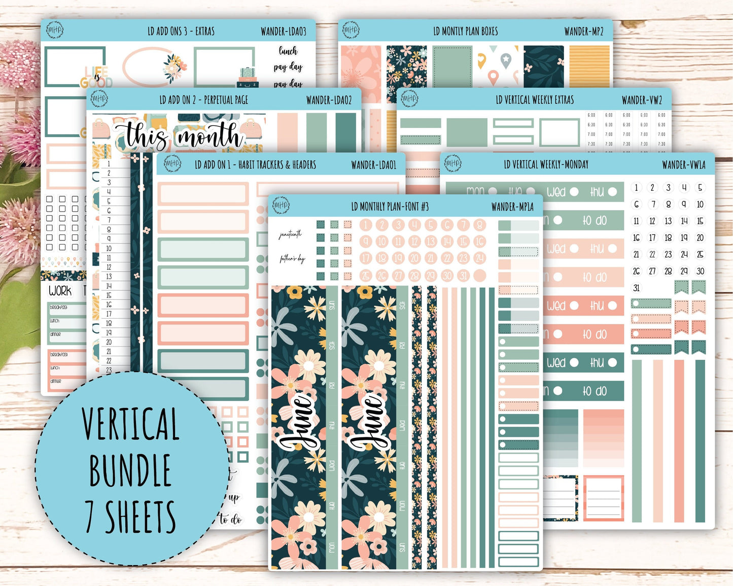 Sticker for 2024 Laurel Denise Planners. "Pretty Wildflowers" || MPWR