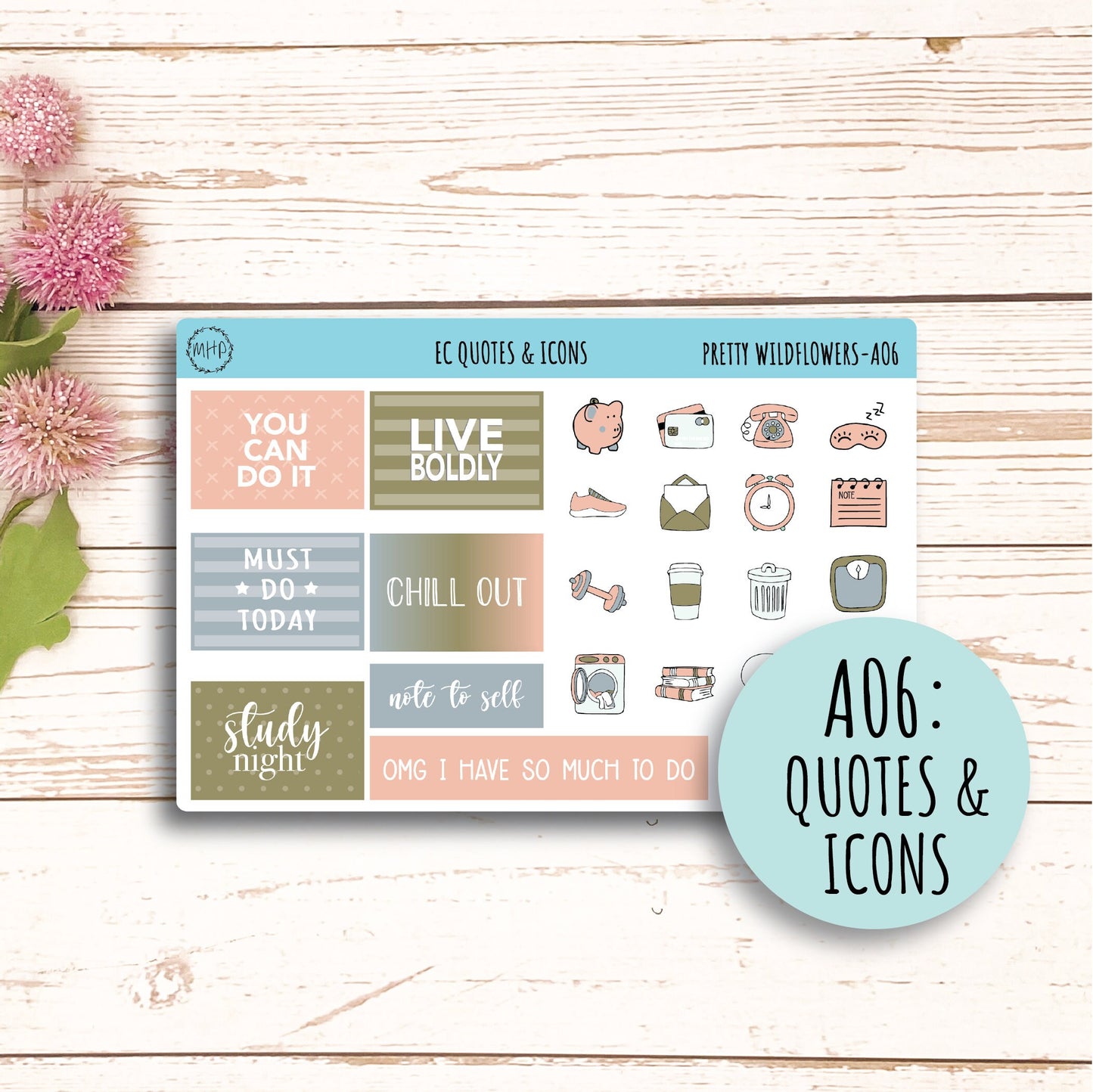 Add Ons Stickers for 7x9 Erin Condren Planners. JUNE "Pretty Wildflowers" || PW-AO