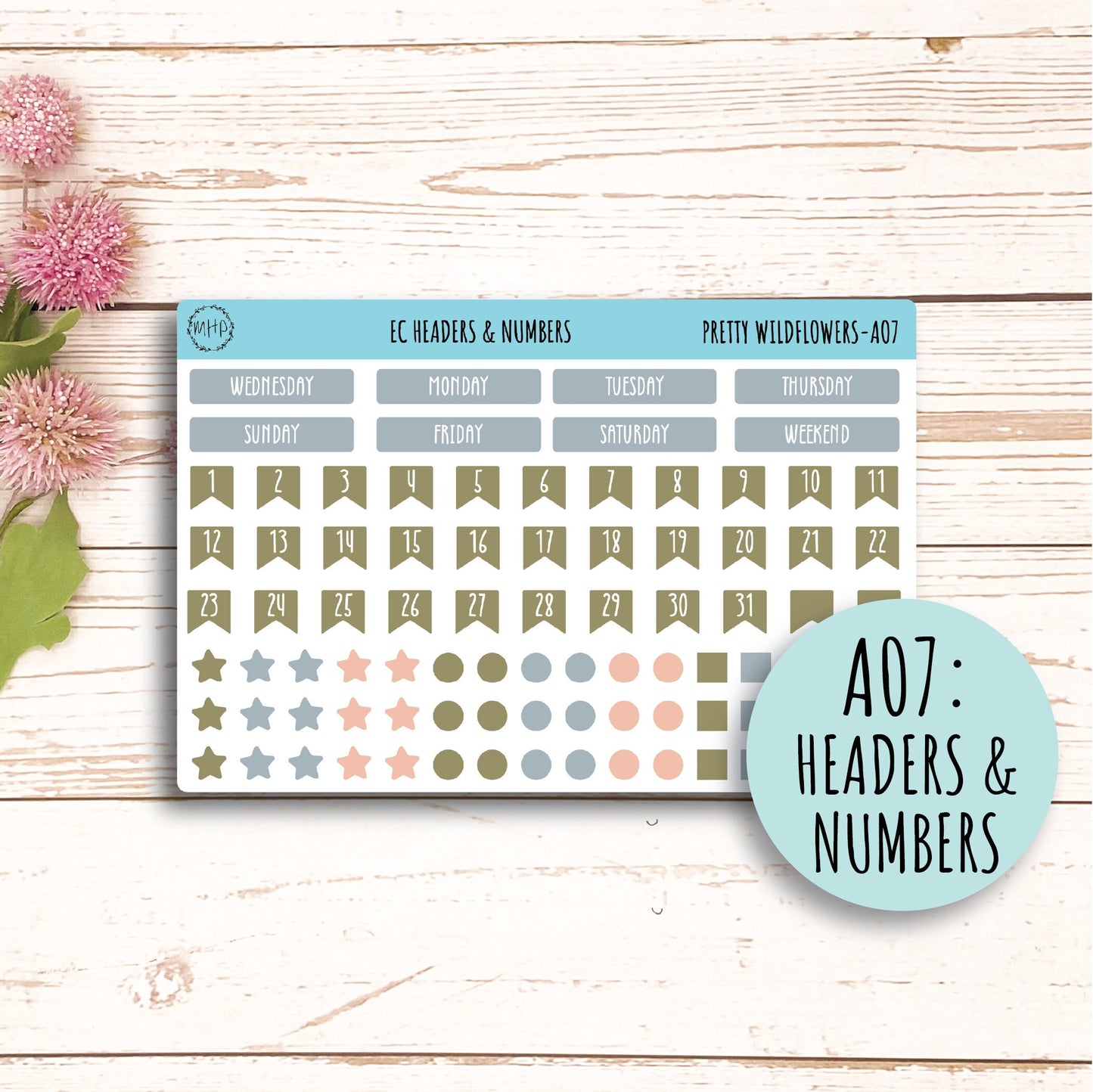 Add Ons Stickers for 7x9 Erin Condren Planners. JUNE "Pretty Wildflowers" || PW-AO