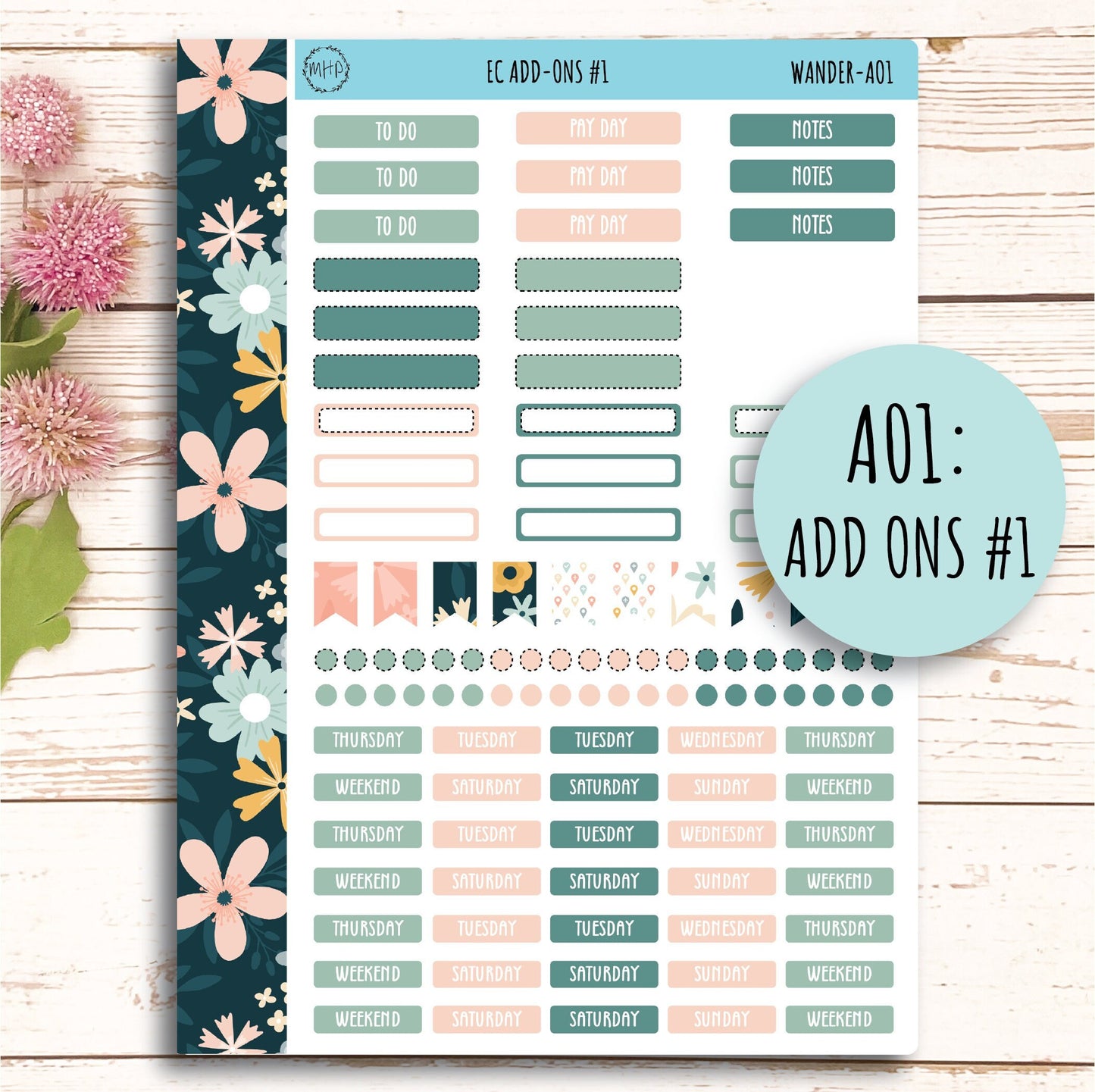 Add Ons Stickers for 7x9 Erin Condren Planners. JUNE "Wander" || WR-AO