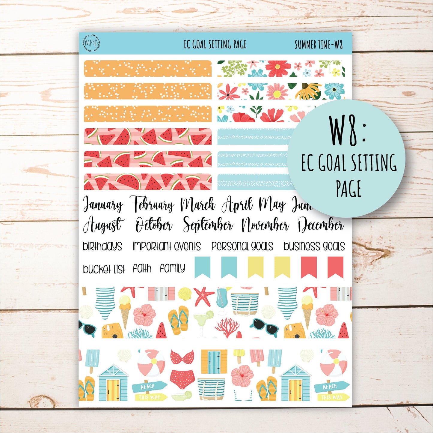 August Weekly Planning Kits for 7x9 Planners. "SUMMER TIME" || ST-W