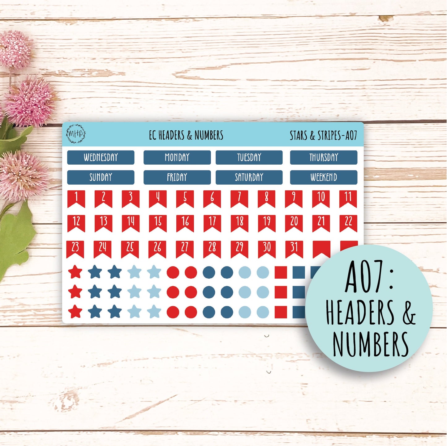 Add Ons Stickers for 7x9 Erin Condren Planners. July "STARS and STRIPES" || S&S-AO