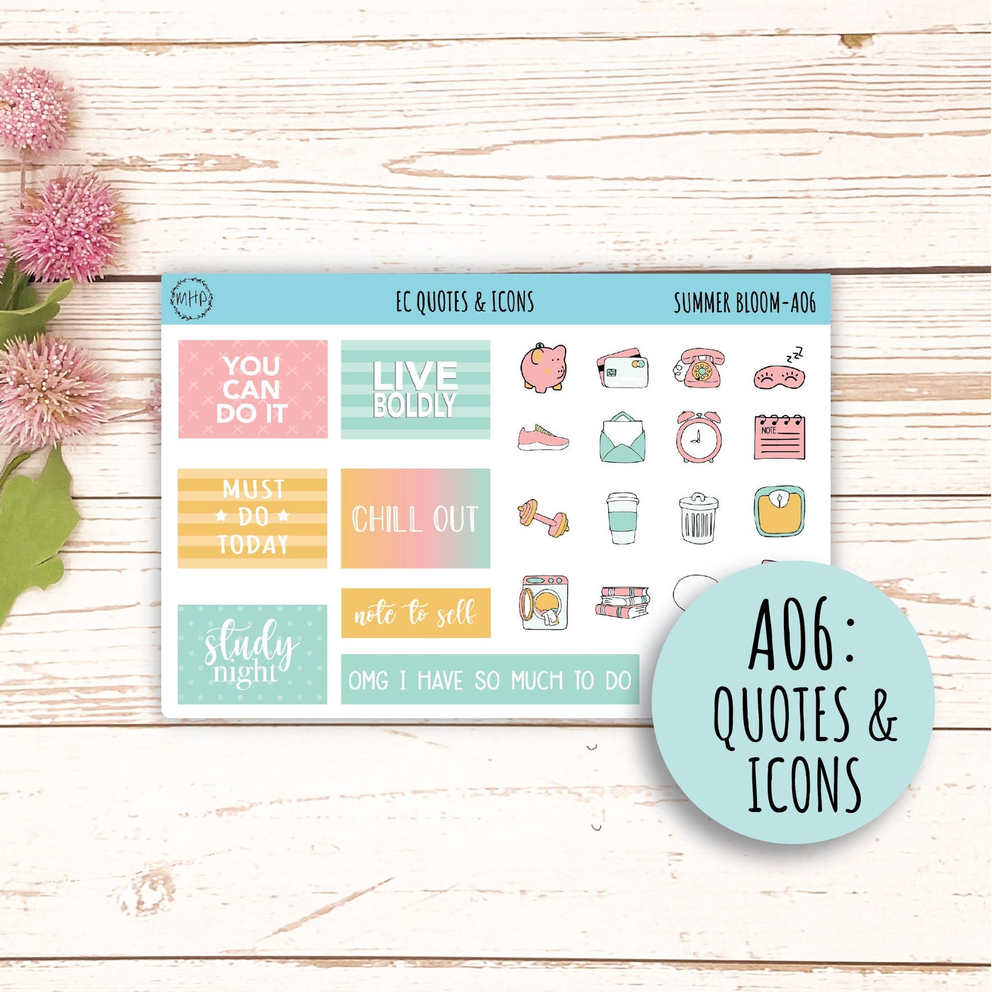 Add Ons Stickers for 7x9 Erin Condren Planners. July "Summer Bloom" || SB-AO
