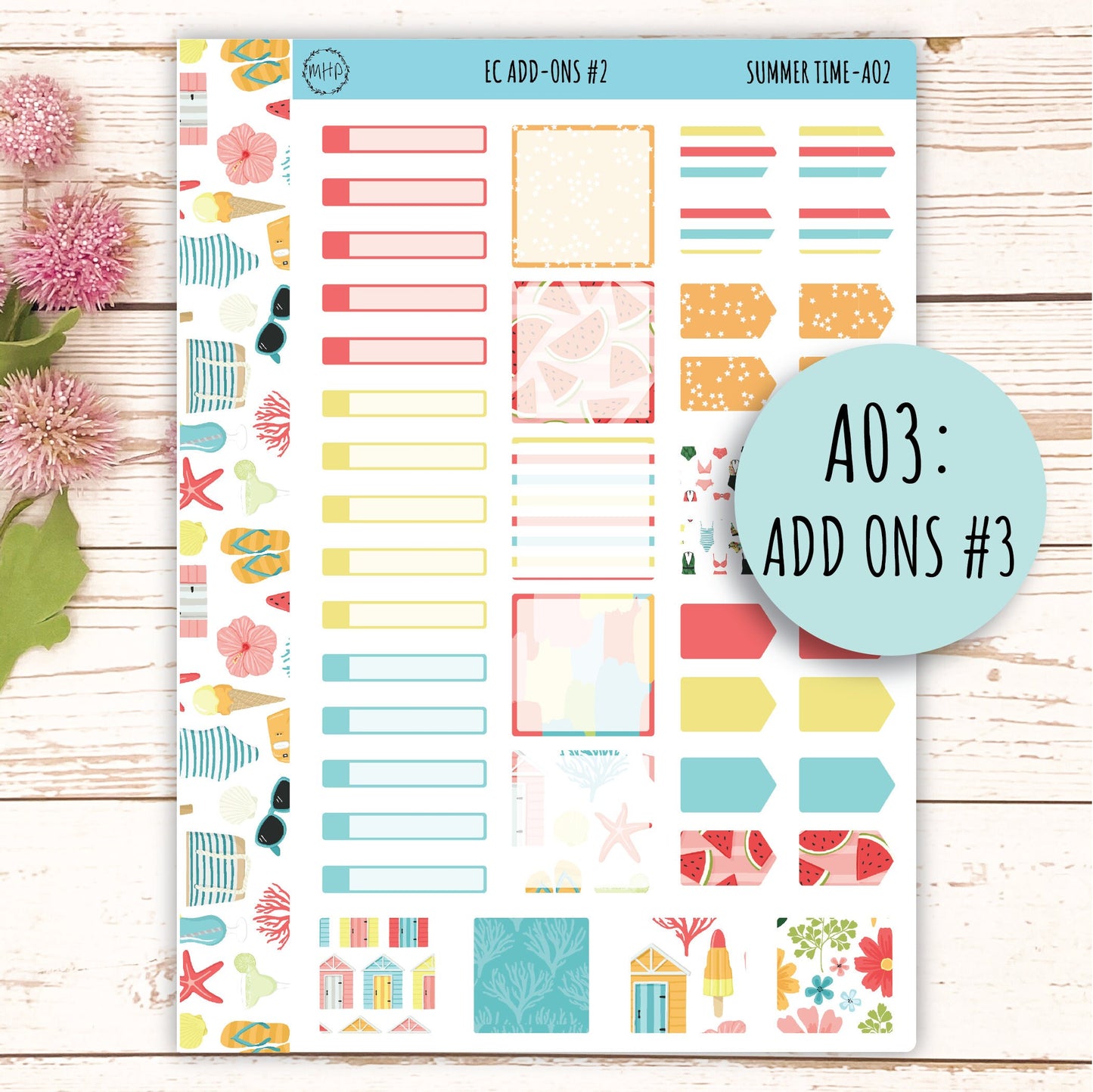Add Ons Stickers for 7x9 Erin Condren Planners. August "Summer Time" || ST-AO