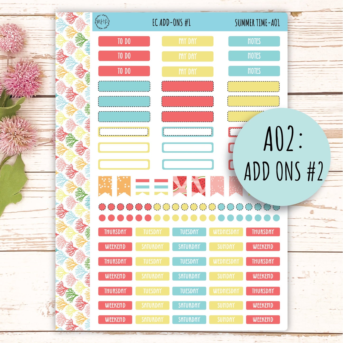 Add Ons Stickers for 7x9 Erin Condren Planners. August "Summer Time" || ST-AO