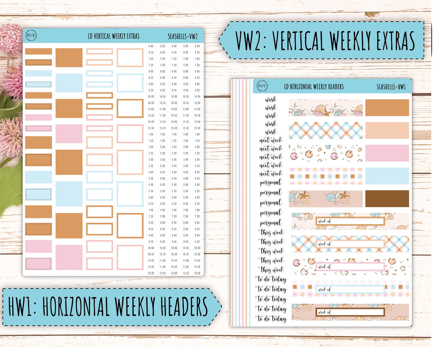 August Stickers for 2024 Laurel Denise Planners. "Seashells" || MPSSH