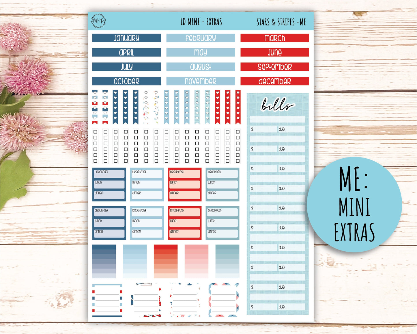 July Sticker for MINI Laurel Denise Planners "Stars and Stripes" || MS&S