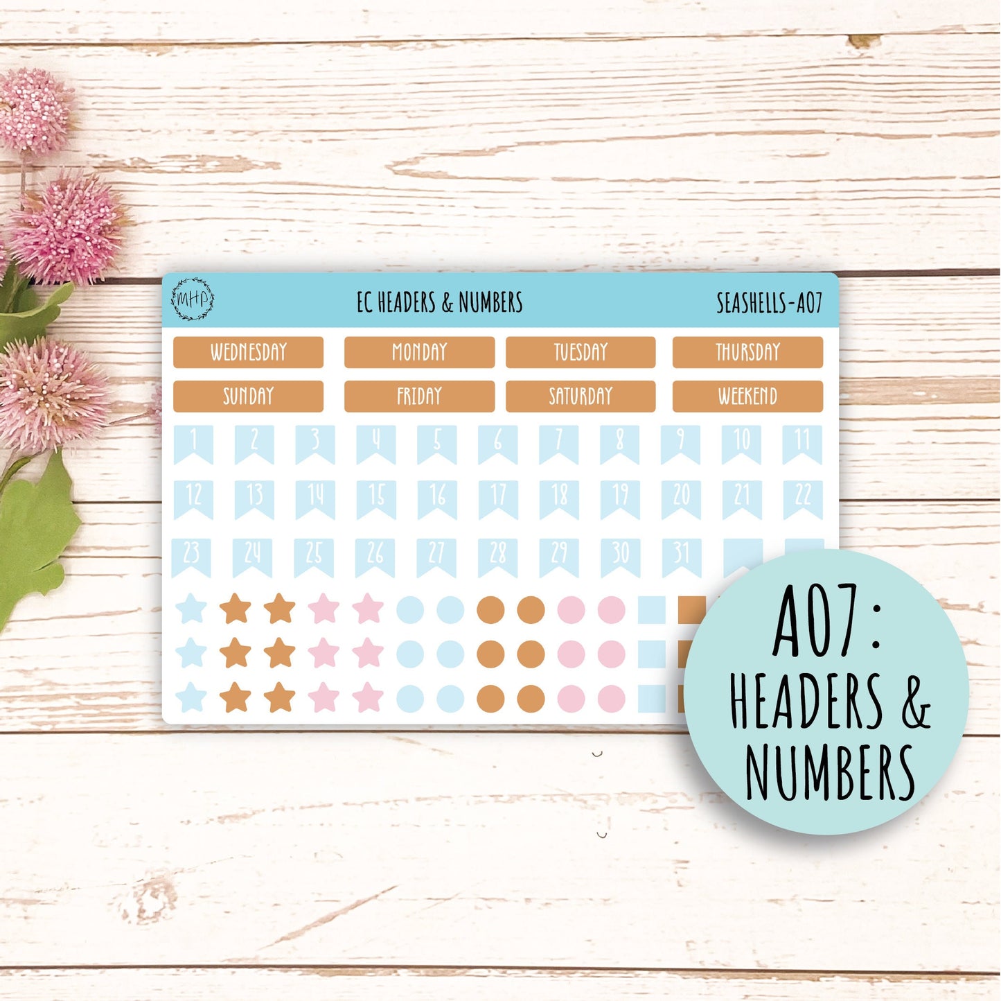 Add Ons Stickers for 7x9 Erin Condren Planners. July "SEASHELLS" || S&S-AO