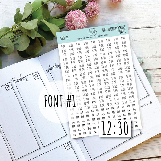 Times - 30 Minute Intervals. Stickers for Planners,Organizers and Bullet Journals || H632