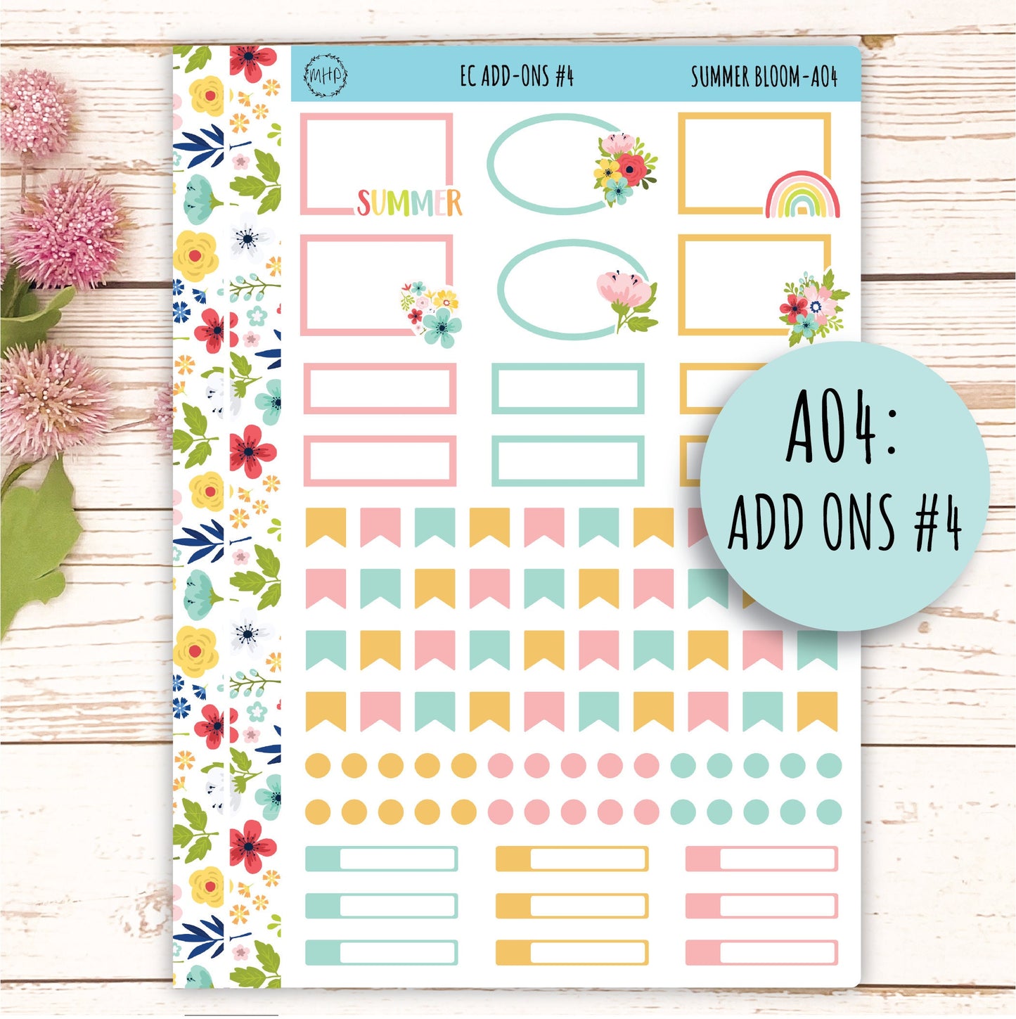 Add Ons Stickers for 7x9 Erin Condren Planners. July "Summer Bloom" || SB-AO