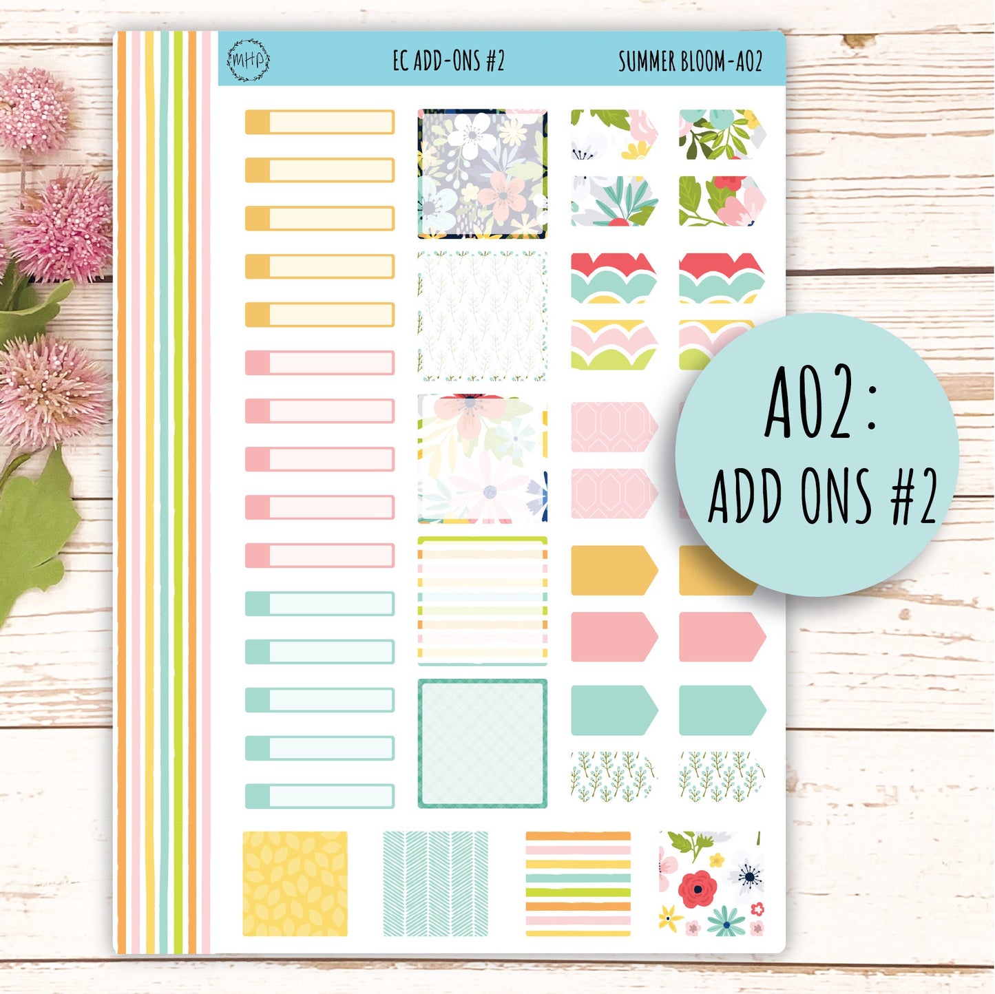 Add Ons Stickers for 7x9 Erin Condren Planners. July "Summer Bloom" || SB-AO