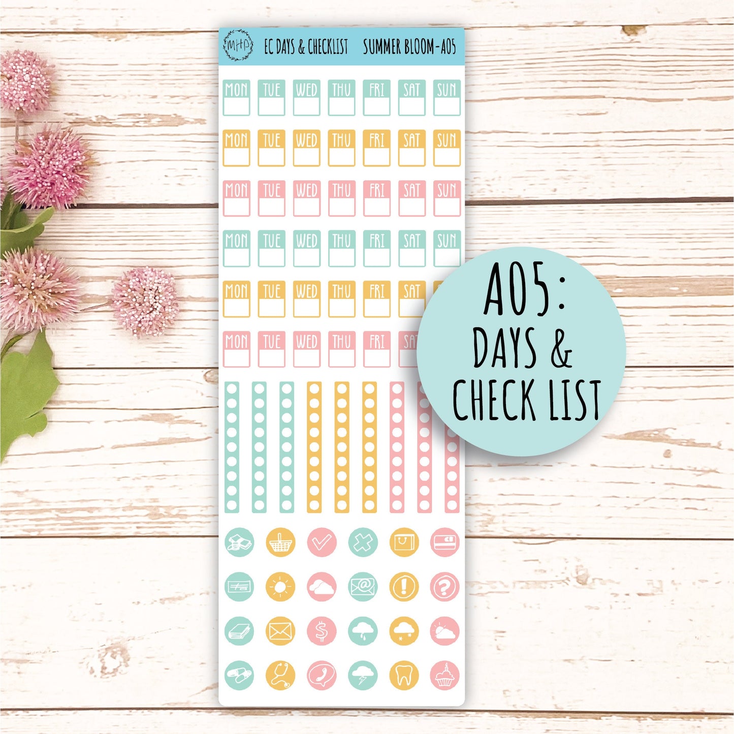 Add Ons Stickers for 7x9 Erin Condren Planners. July "Summer Bloom" || SB-AO