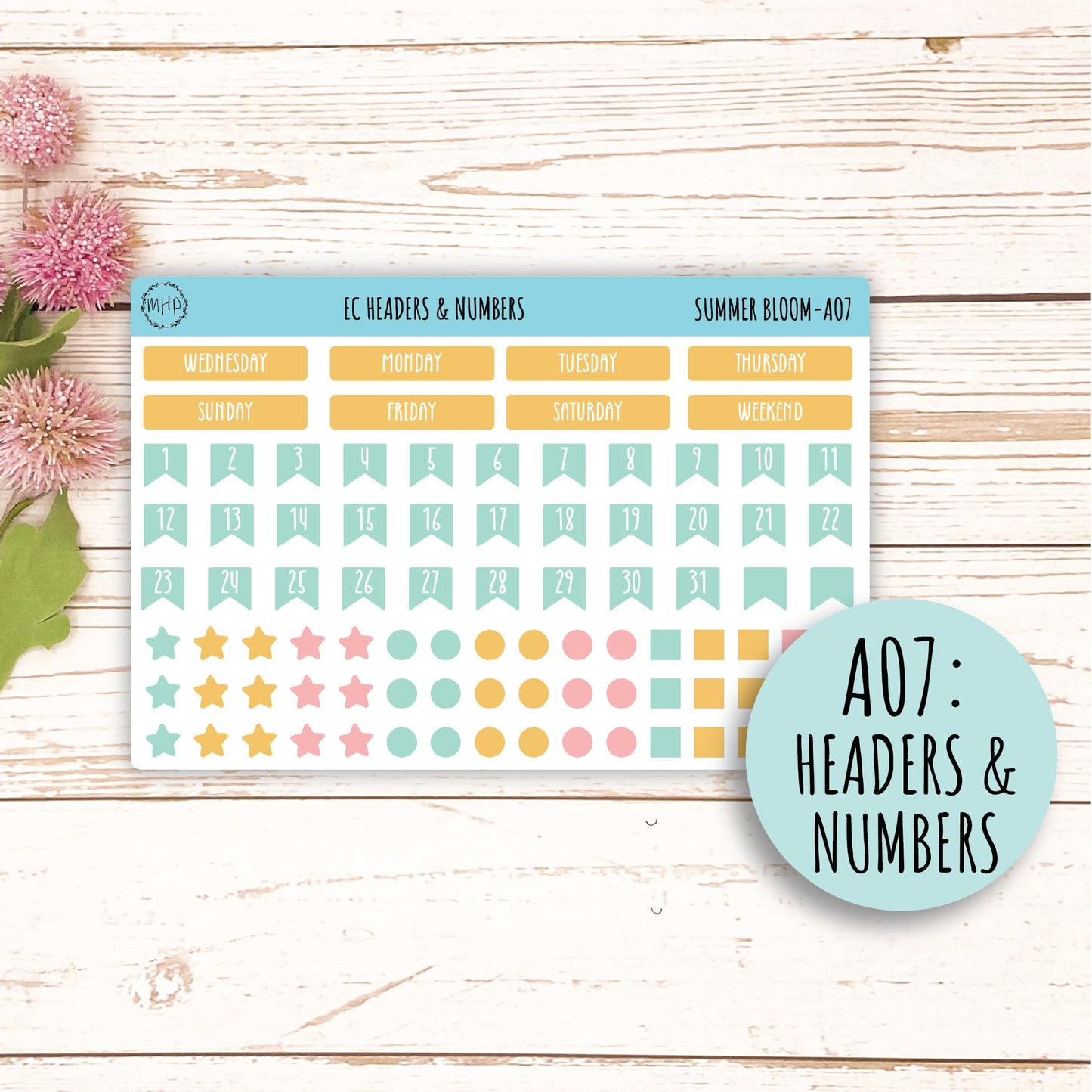 Add Ons Stickers for 7x9 Erin Condren Planners. July "Summer Bloom" || SB-AO