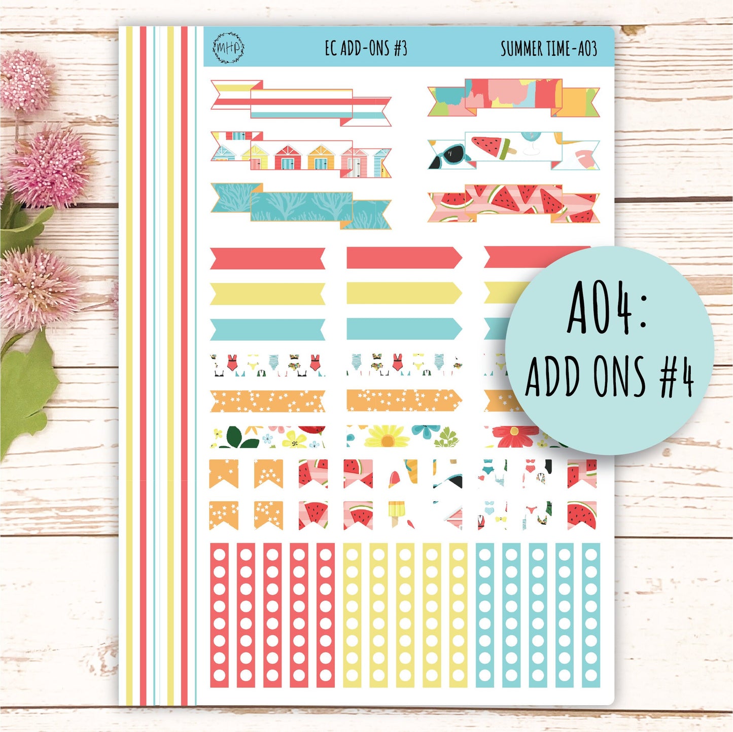 Add Ons Stickers for 7x9 Erin Condren Planners. August "Summer Time" || ST-AO