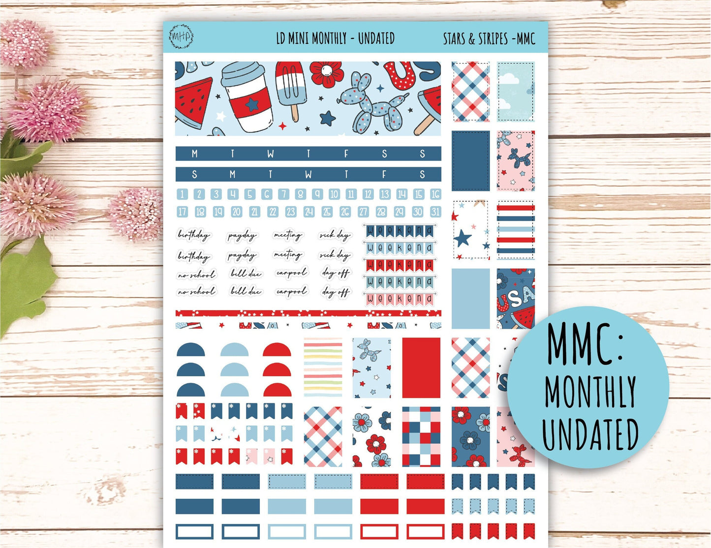 July Sticker for MINI Laurel Denise Planners "Stars and Stripes" || MS&S