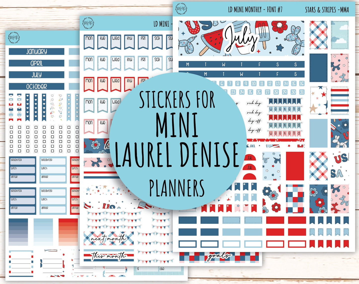 July Sticker for MINI Laurel Denise Planners "Stars and Stripes" || MS&S