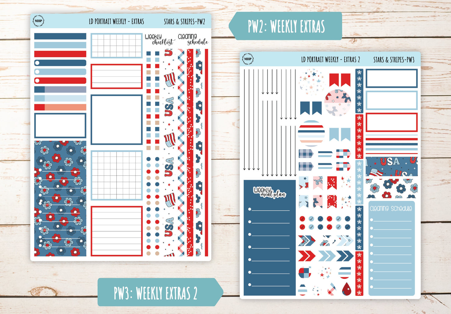 JULY Stickers for Laurel Denise Portrait Planners. "Stars and Stripes" || LDS&S