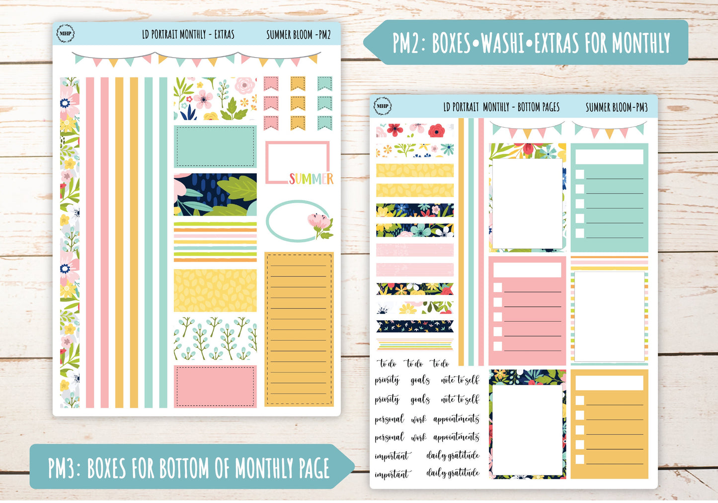 JULY Stickers for Laurel Denise Portrait Planners. "Summer Bloom" || LDPSB