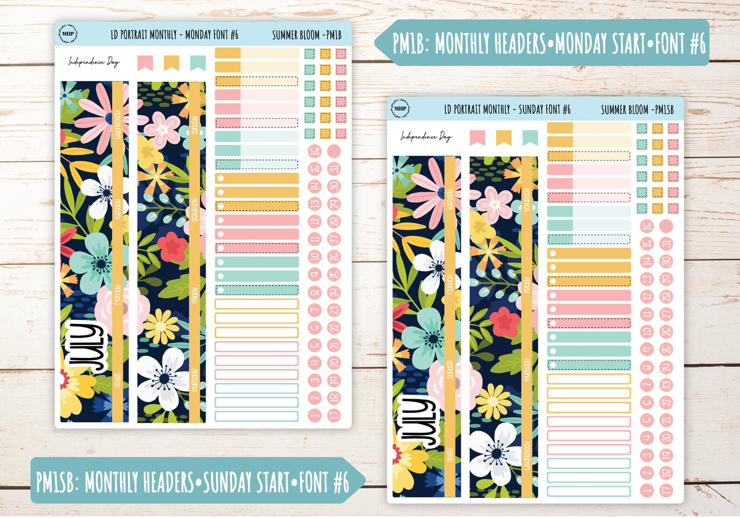 JULY Stickers for Laurel Denise Portrait Planners. "Summer Bloom" || LDPSB