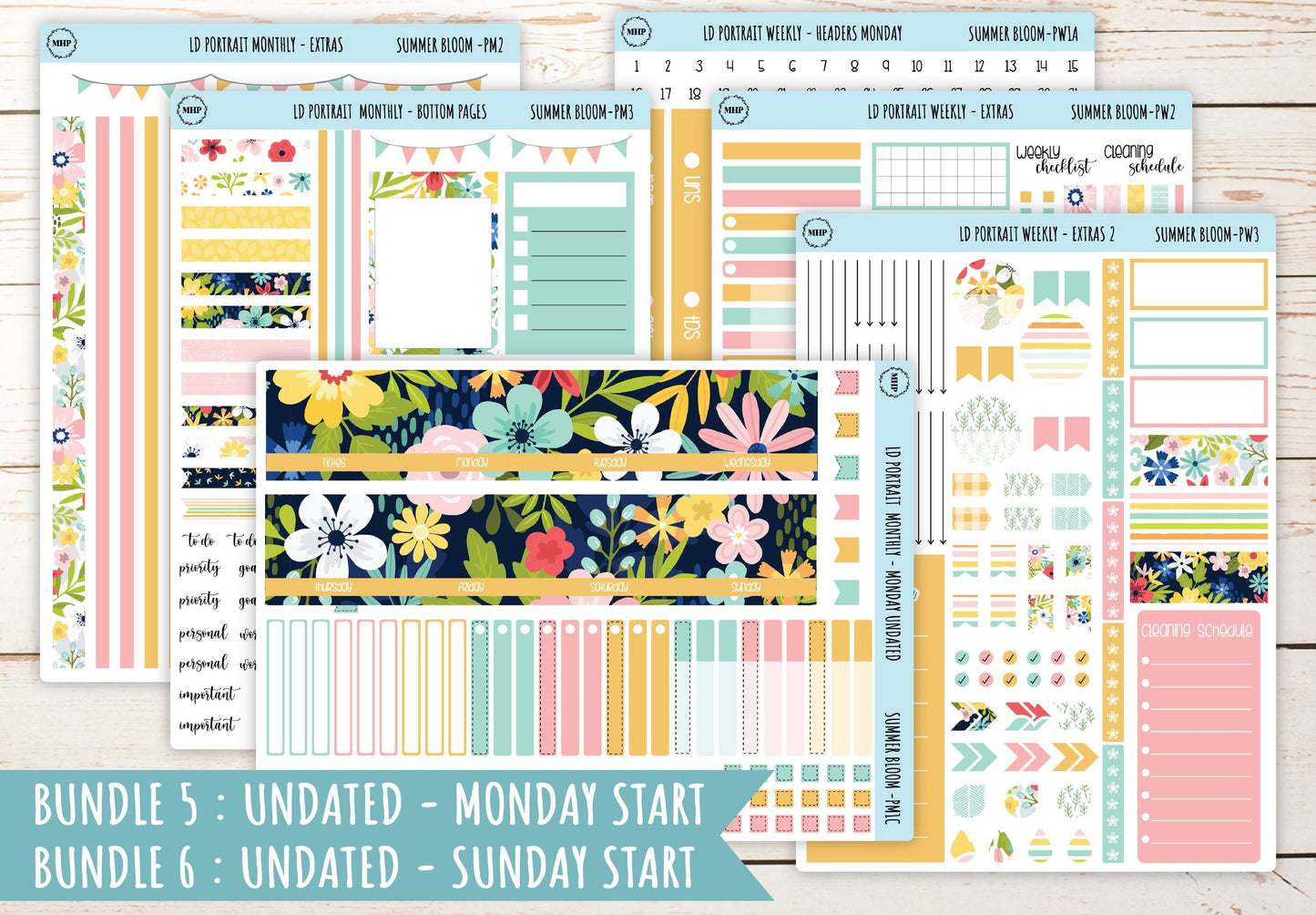JULY Stickers for Laurel Denise Portrait Planners. "Summer Bloom" || LDPSB