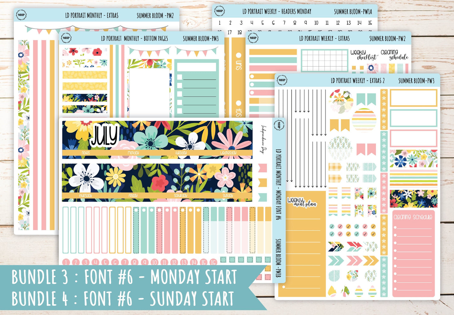JULY Stickers for Laurel Denise Portrait Planners. "Summer Bloom" || LDPSB