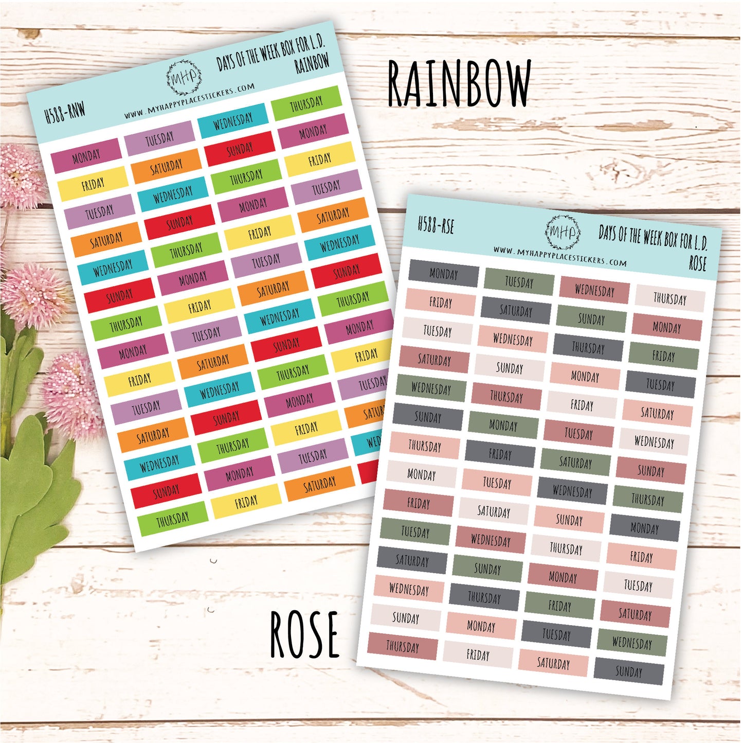 Days of the Week Color Box. Planner Stickers || H588