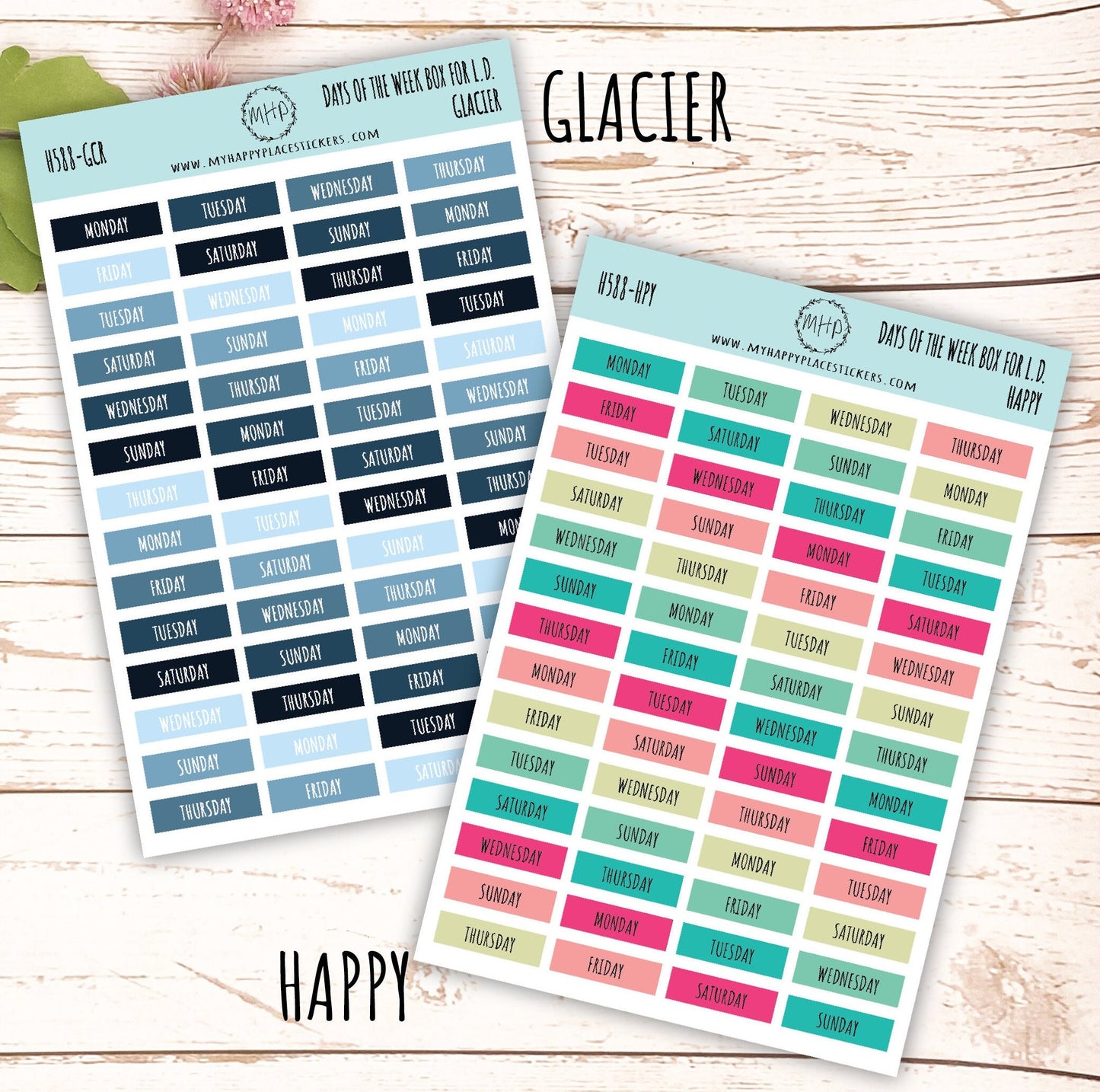 Days of the Week Color Box. Planner Stickers || H588