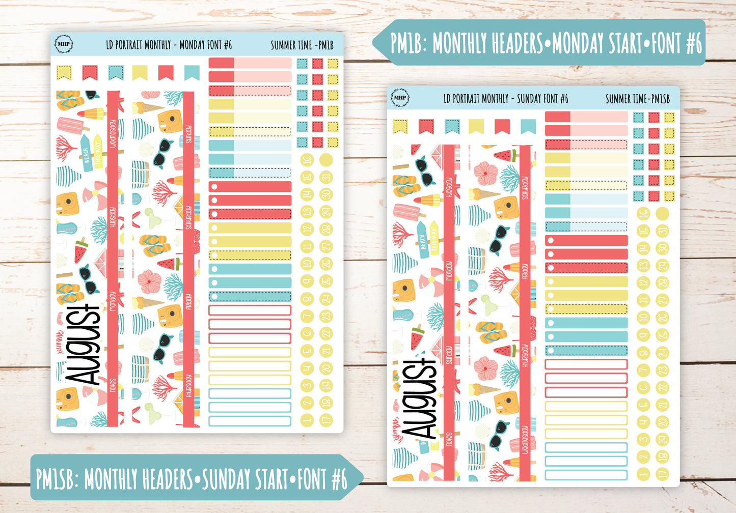 AUGUST Stickers for Laurel Denise Portrait Planners. "Summer Time4" || PST