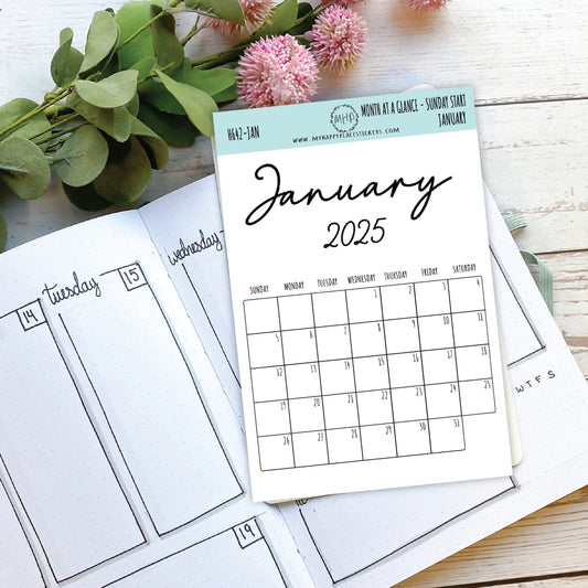 2025 Month at a Glance Stickers for Planners. SUNDAY Start || H642
