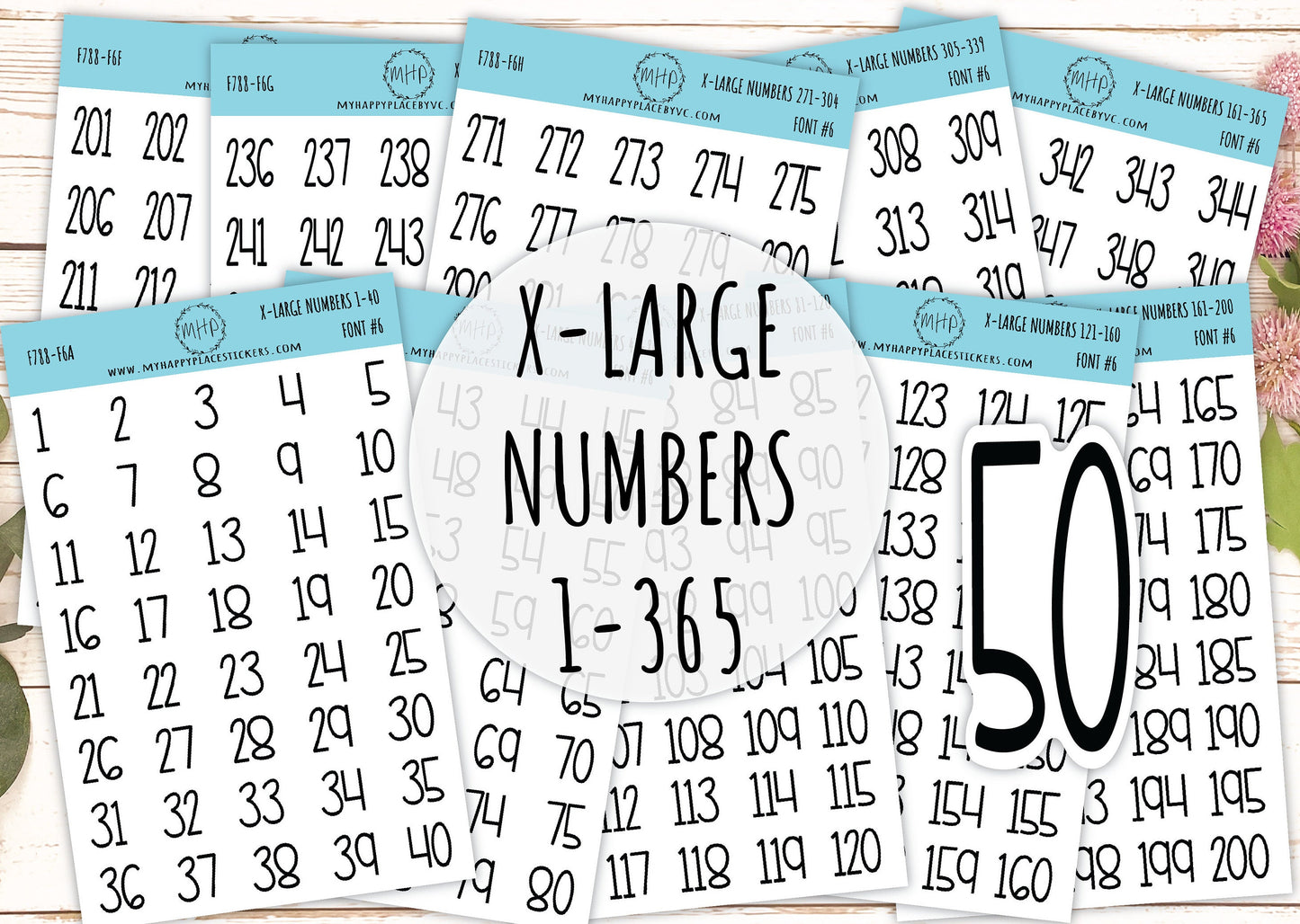 X-Large Number Stickers 1 - 365. Planner Stickers || F788