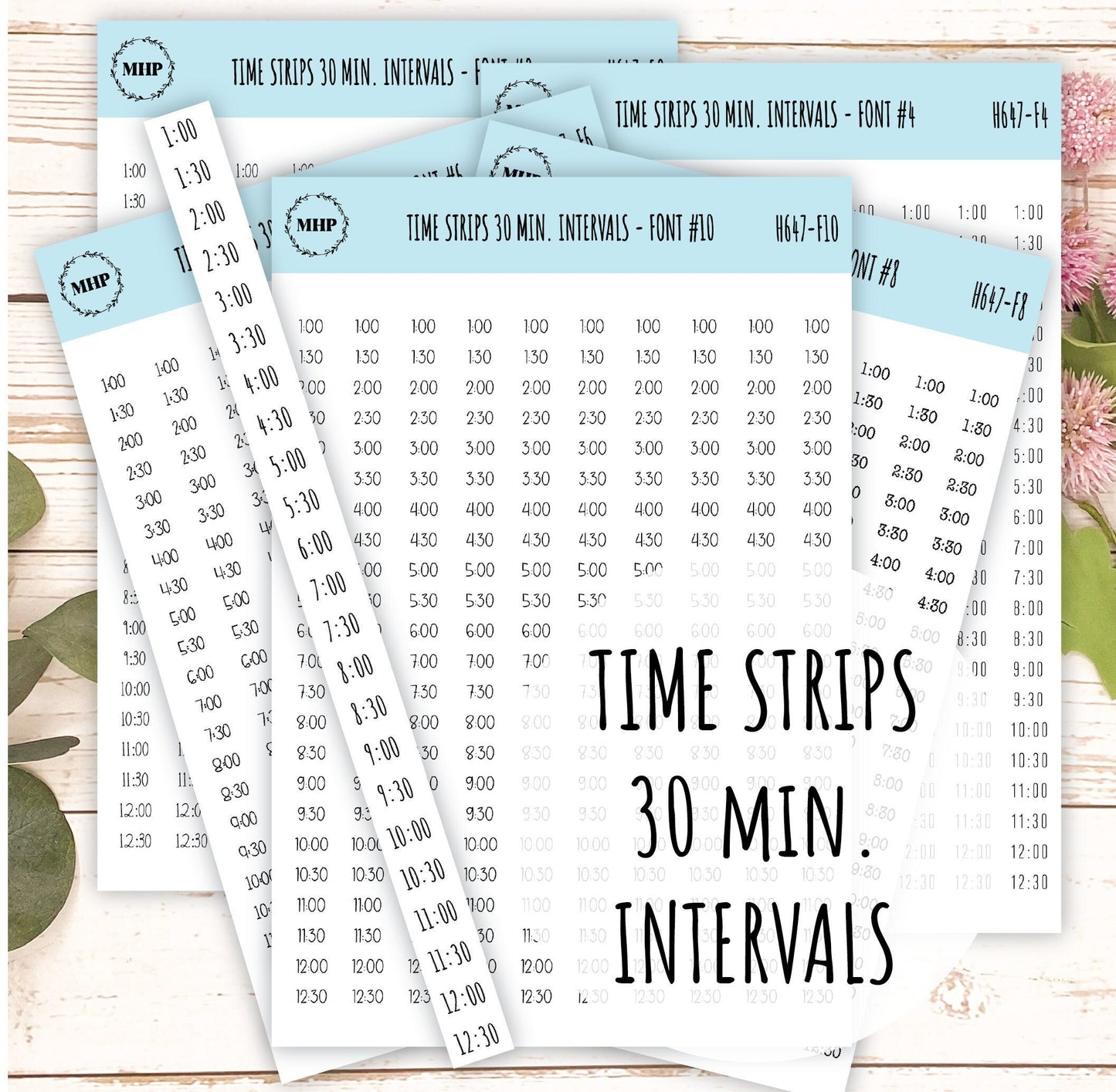 Time Strips for Planners. 30-Minutes Intervals. Planner Stickers || H647
