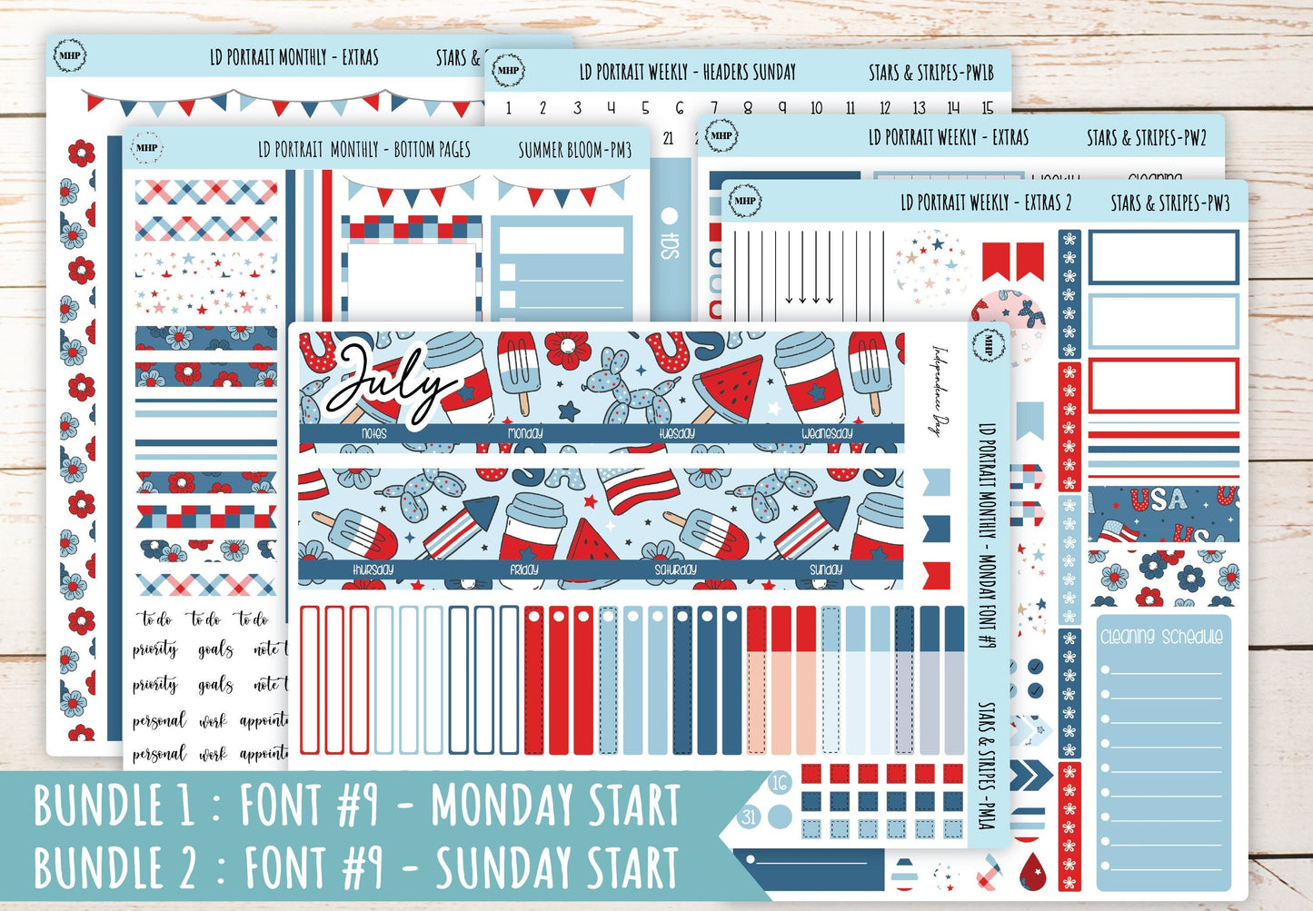 JULY Stickers for Laurel Denise Portrait Planners. "Stars and Stripes" || LDS&S