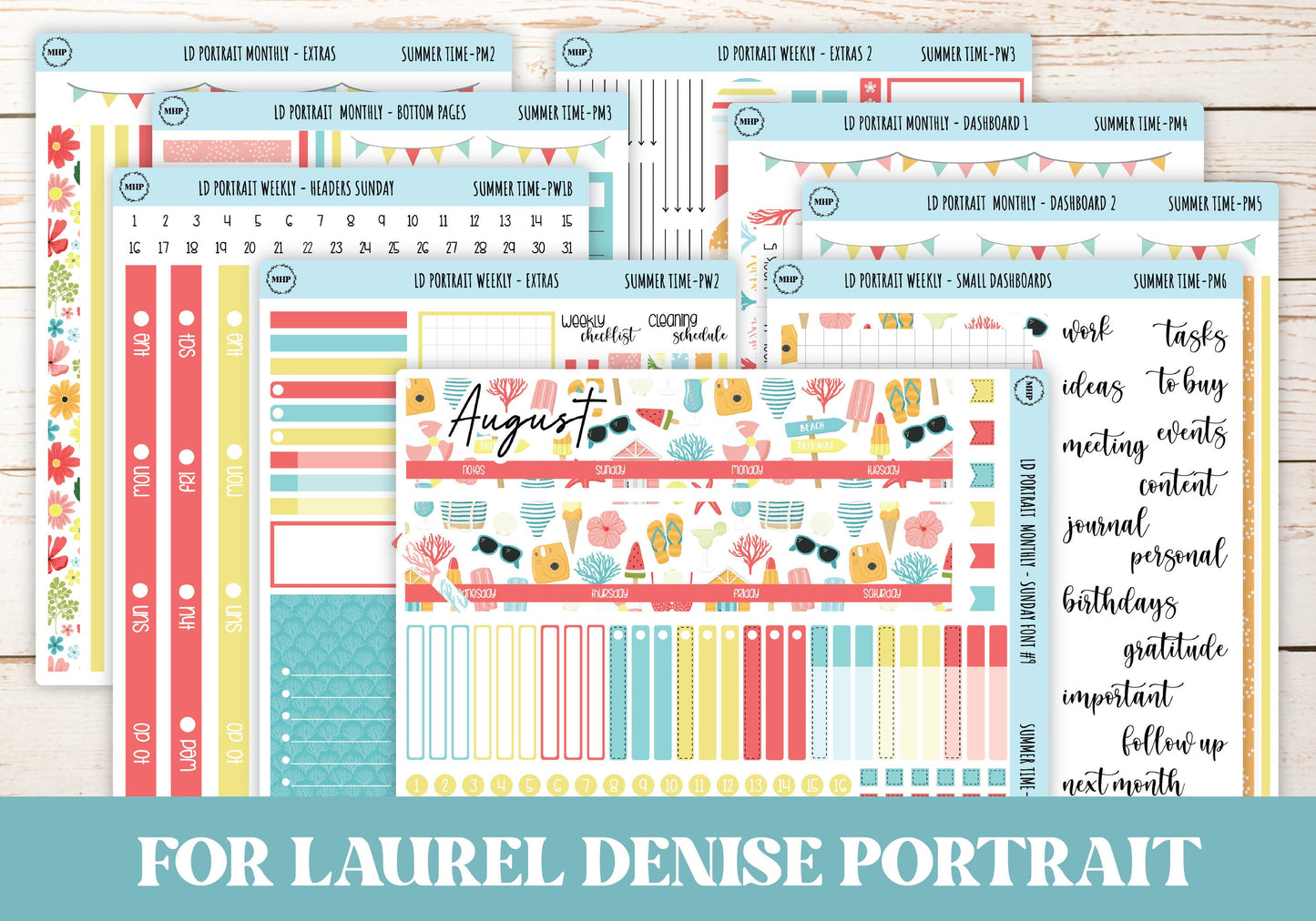 AUGUST Stickers for Laurel Denise Portrait Planners. "Summer Time4" || PST