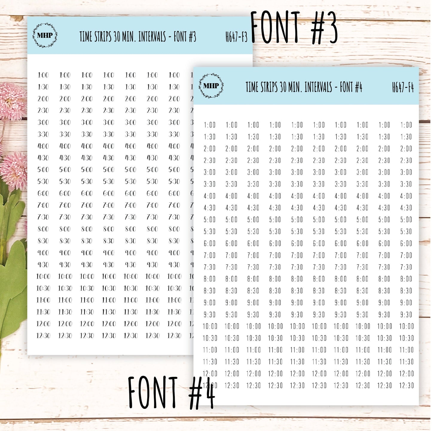 Time Strips for Planners. 30-Minutes Intervals. Planner Stickers || H647