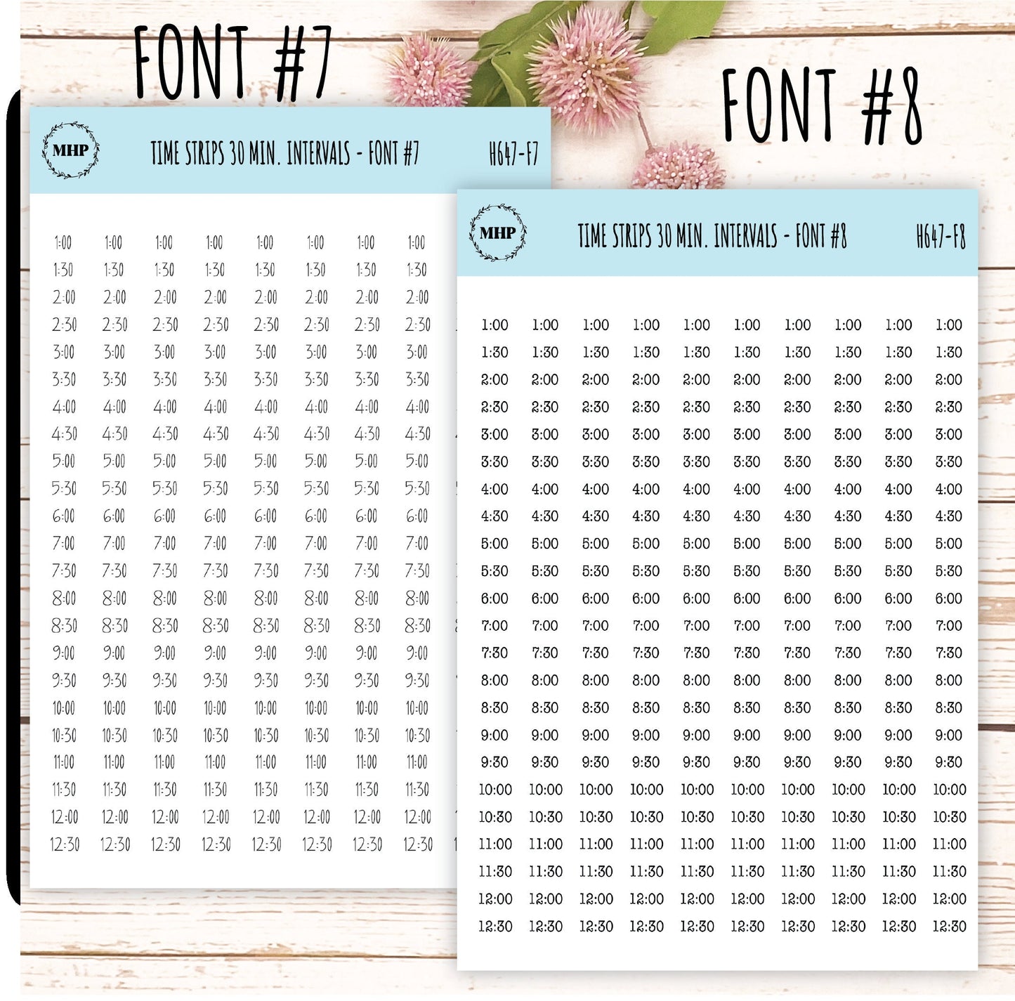 Time Strips for Planners. 30-Minutes Intervals. Planner Stickers || H647