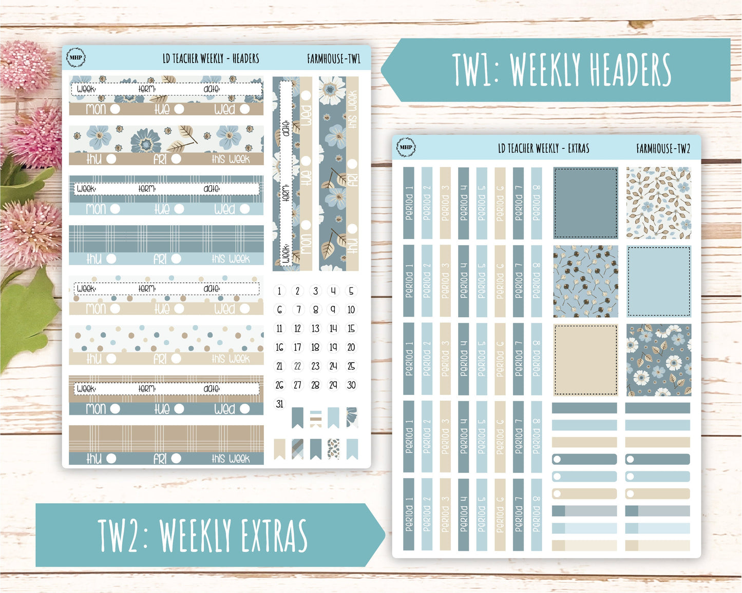SEPTEMBER Stickers for Laurel Denise Teacher Planners. "Farmhouse" || TFH