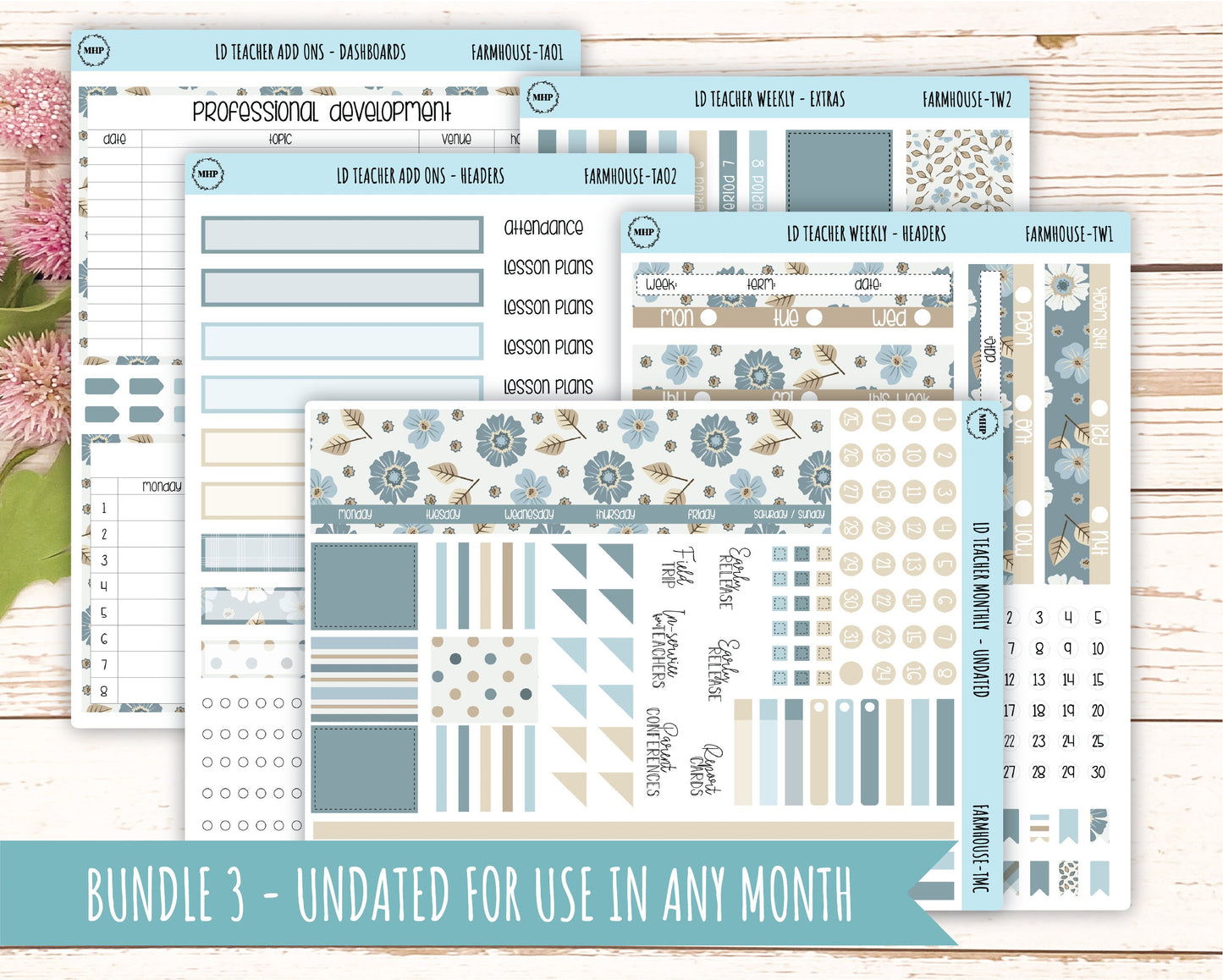 SEPTEMBER Stickers for Laurel Denise Teacher Planners. "Farmhouse" || TFH