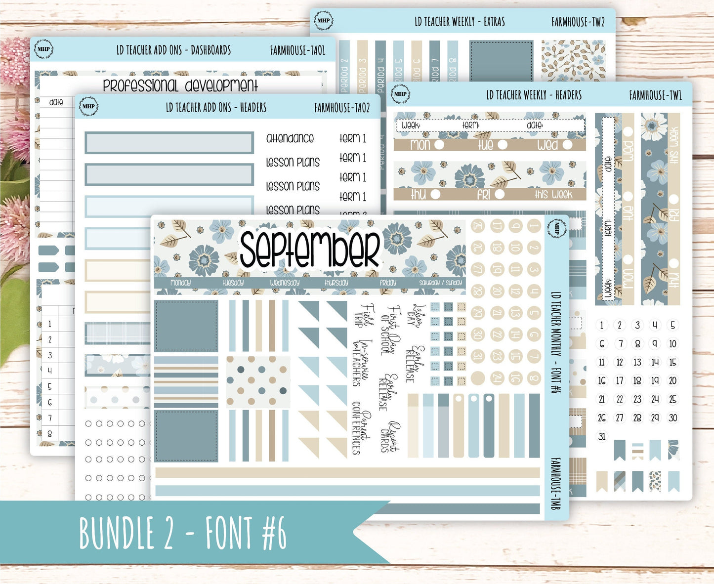 SEPTEMBER Stickers for Laurel Denise Teacher Planners. "Farmhouse" || TFH