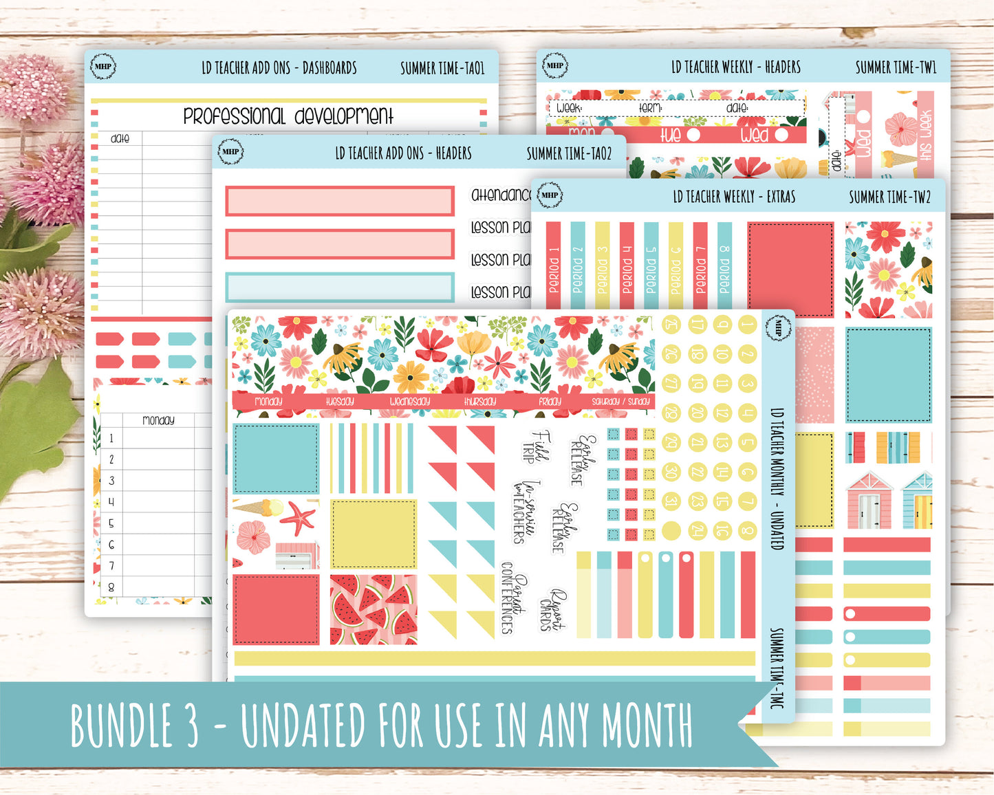 AUGUST Stickers for Laurel Denise Teacher Planners. "Summer Time" || TST