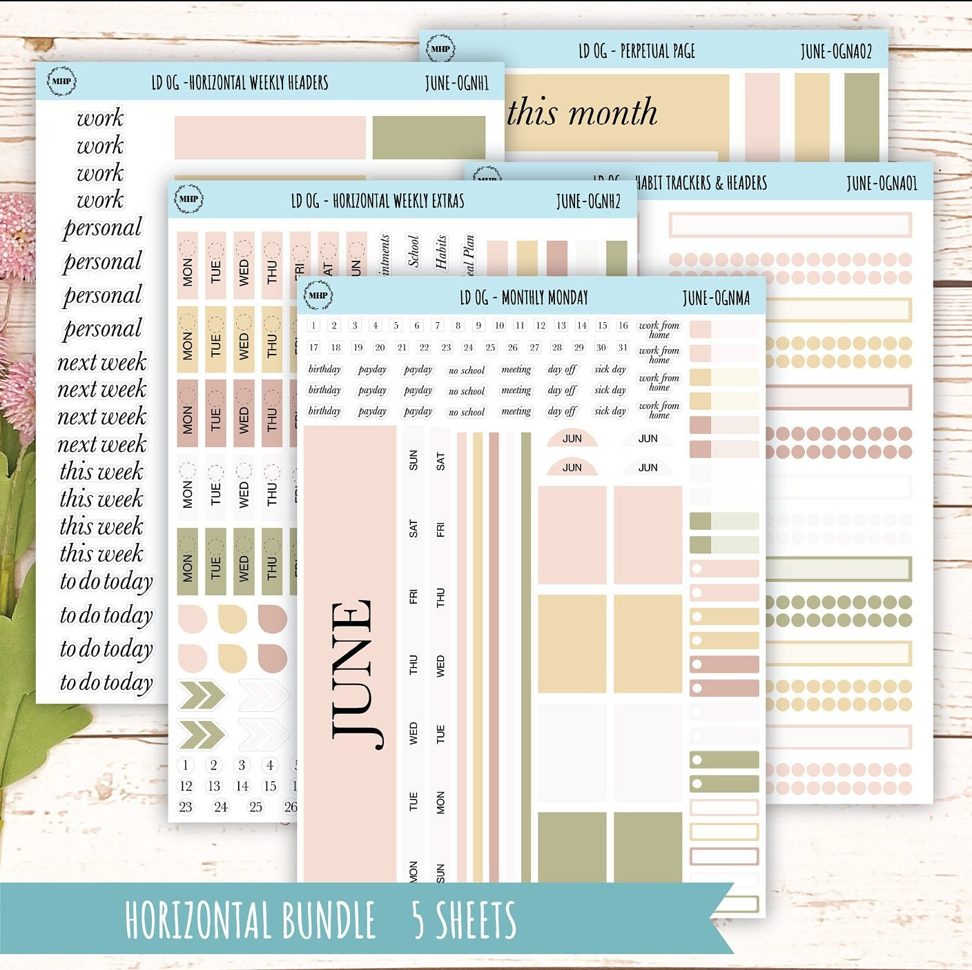 Neutral Color Stickers for OG Laurel Denise Planners. JUNE || OGNJUN