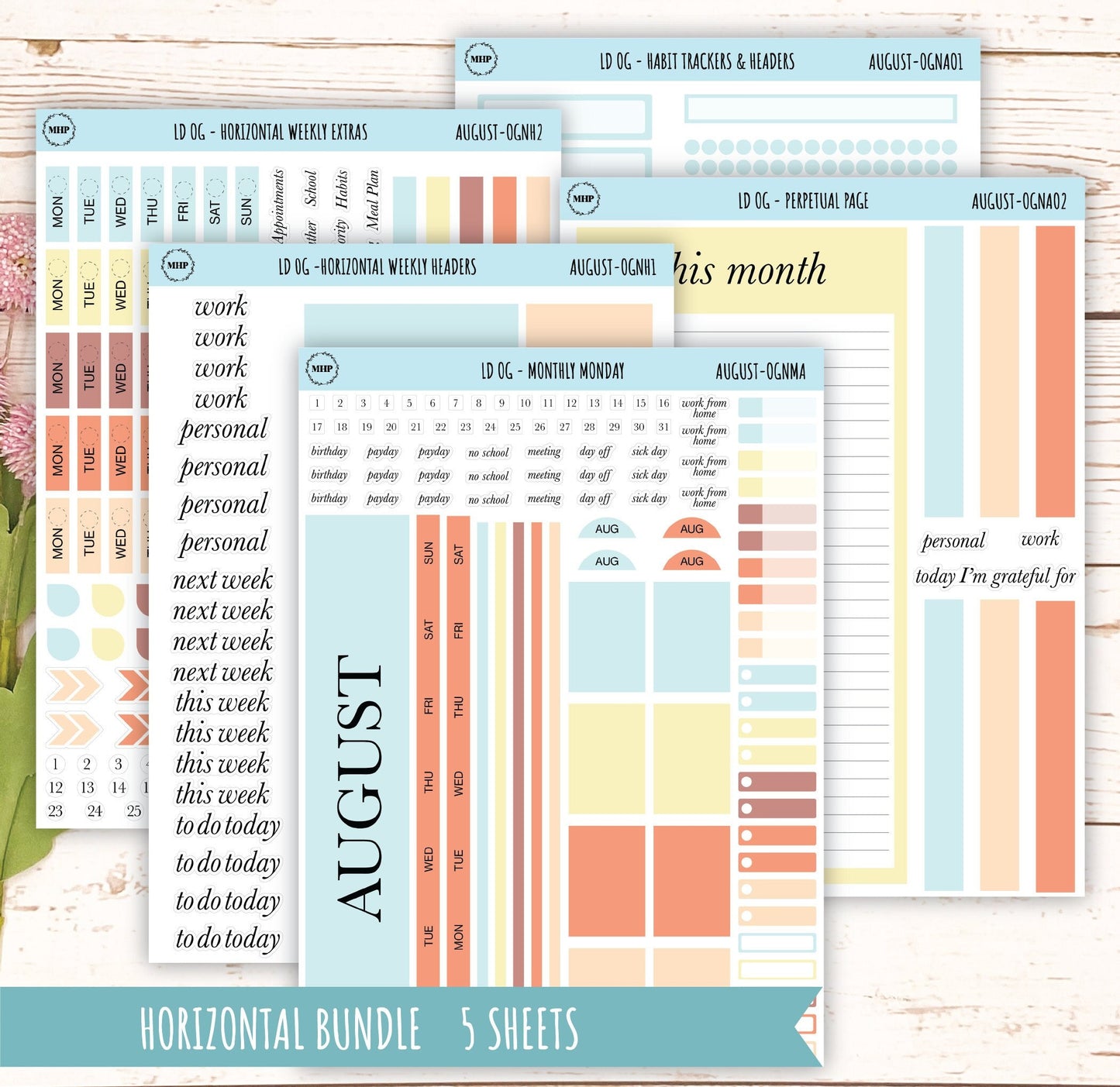Neutral Color Stickers for OG Laurel Denise Planners. AUGUST || OGNAUG