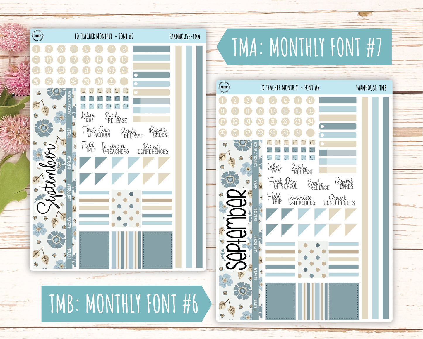 SEPTEMBER Stickers for Laurel Denise Teacher Planners. "Farmhouse" || TFH